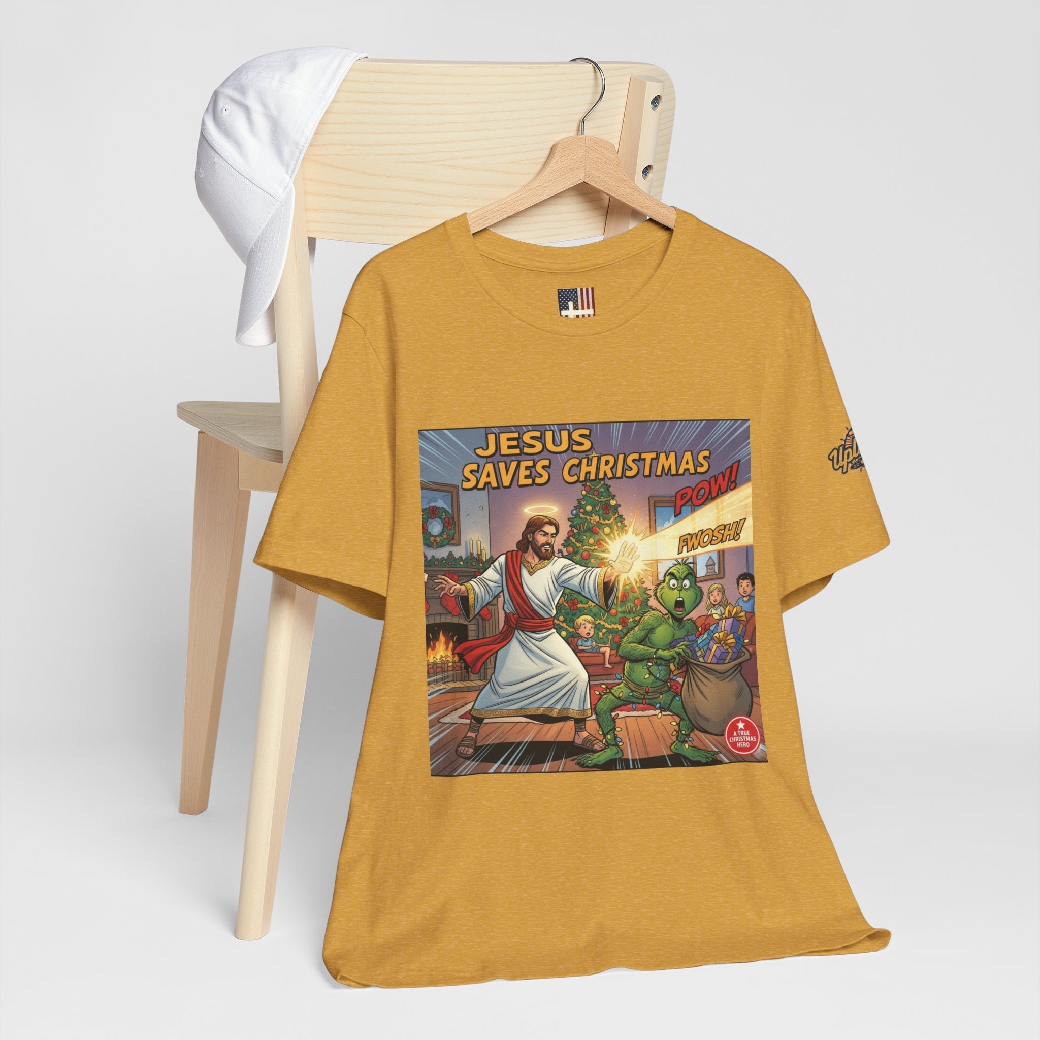 Jesus Saves Christmas T-shirt – Grinch vs Savior Light Battle Christian T-shirt for Hilarious Holiday Faith & True Joy Printify