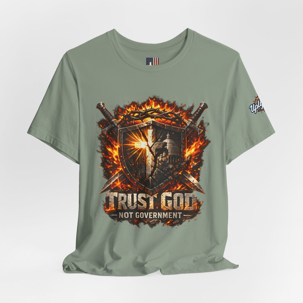 Trust God Not Government Shield Tee — Patriotic Christian Faith T-Shirt Printify