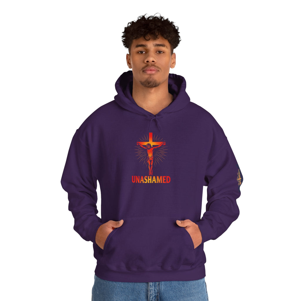 Unashamed Hoodie – Romans 1:16 Crucifixion Christian Sweatshirt for Bold Unwavering Faith Printify