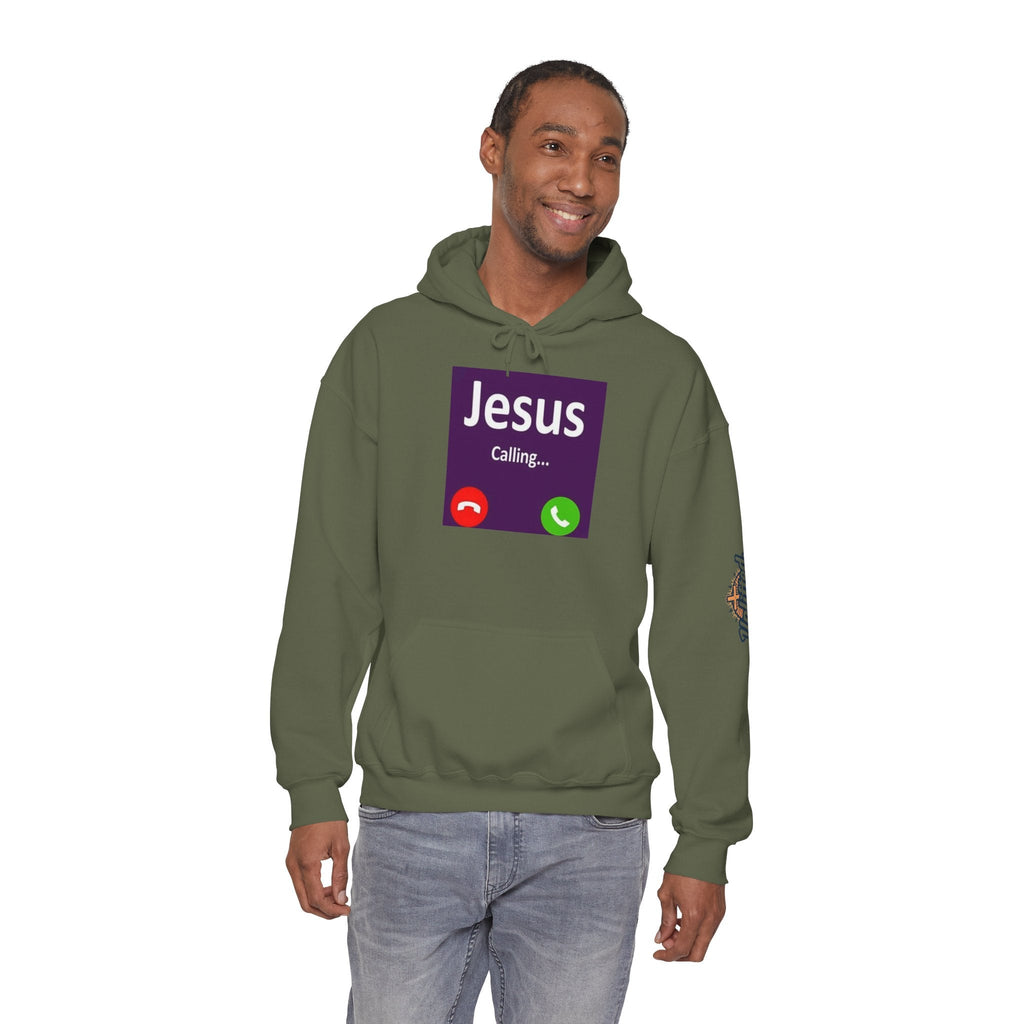 Jesus Calling Hoodie – Funny Cell Phone Screen Christian Sweatshirt for Divine Connection & Faith Humor Printify