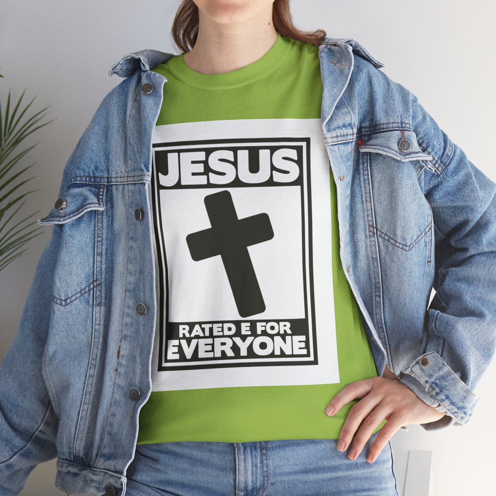 Jesus, Rated E for Everyone T-shirt - Gamer Faith T-shirt - Christian Video Game Parody Printify