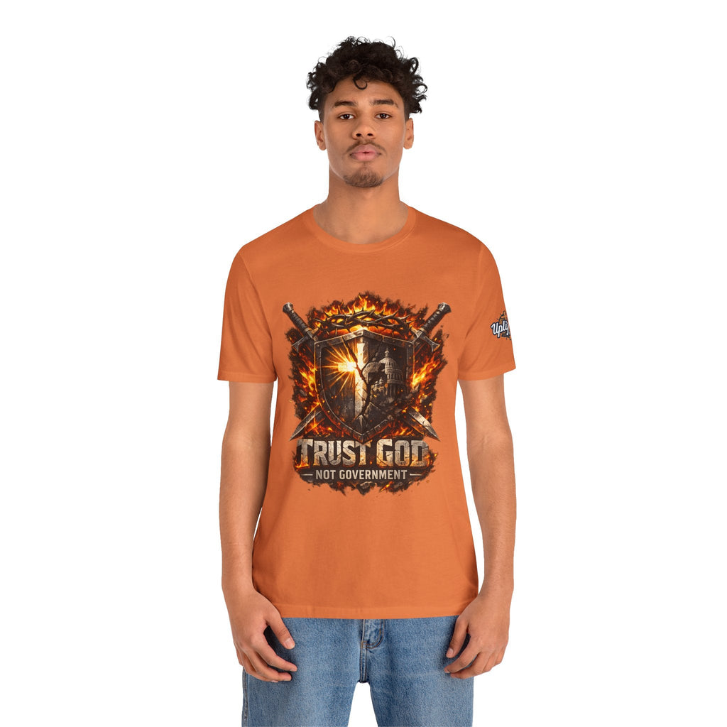 Trust God Not Government Shield Tee — Patriotic Christian Faith T-Shirt Printify