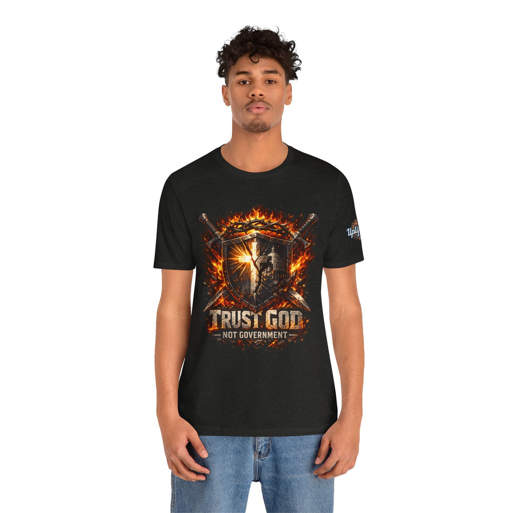 Trust God Not Government Shield Tee — Patriotic Christian Faith T-Shirt Printify