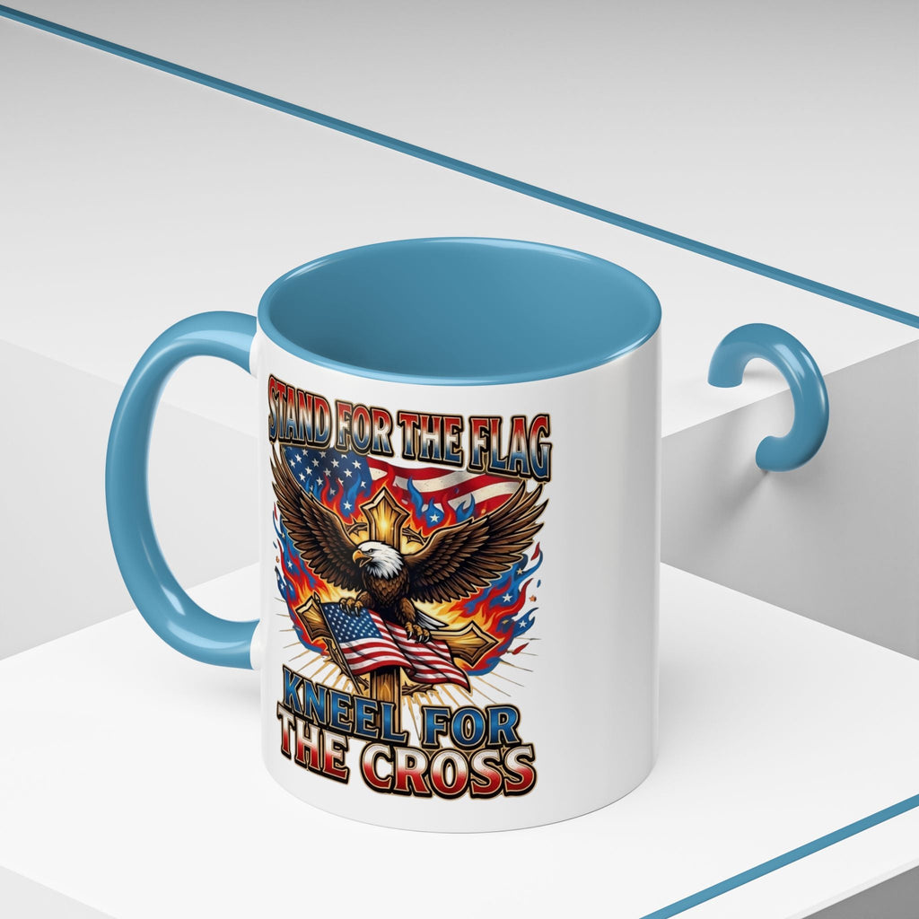 Patriotic Eagle Coffee Mug — "Stand for the Flag, Kneel for the Cross" (11/15oz) Printify