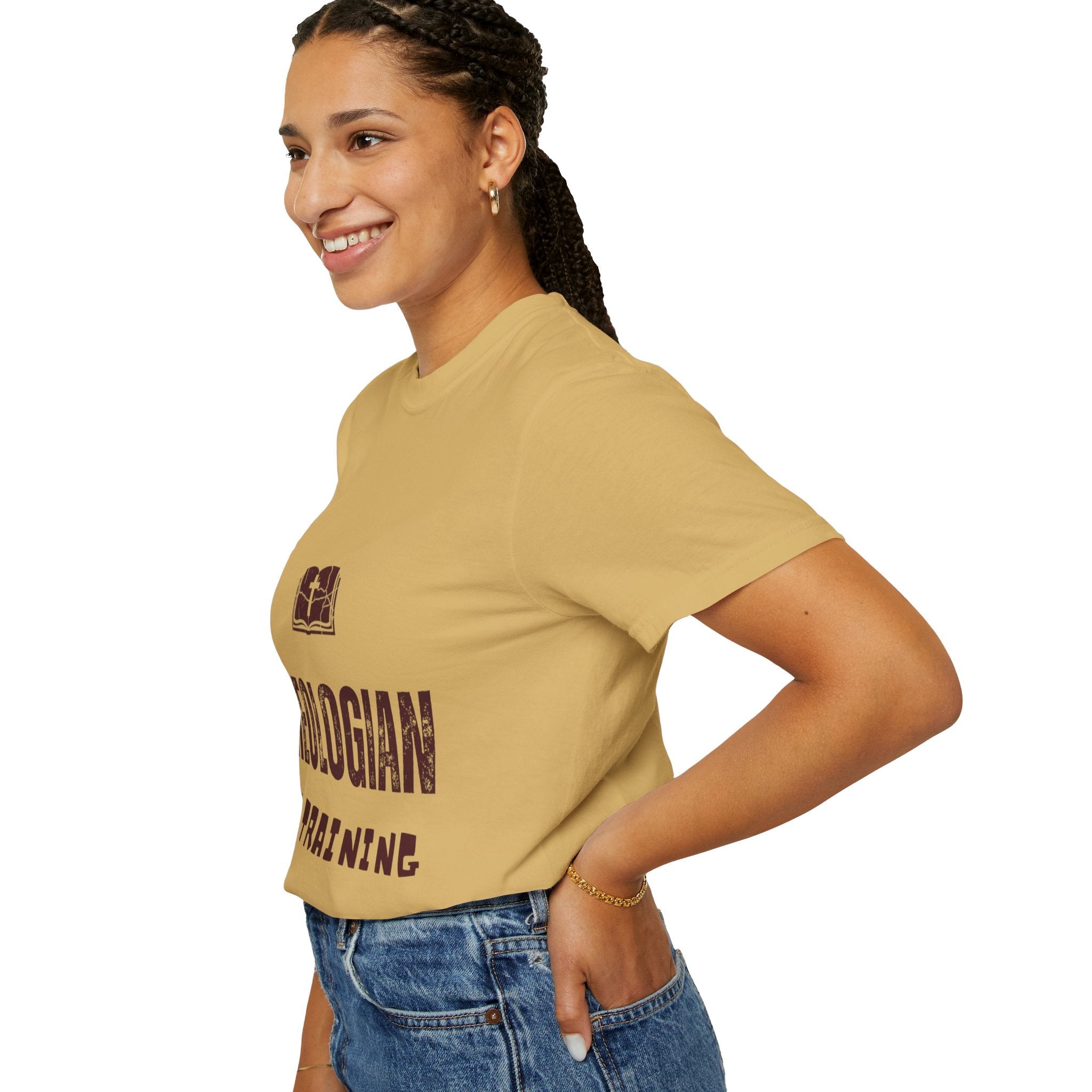 Theologian in Training T-Shirt – Open Bible & Cross Christian Tee for Faithful Learners Printify
