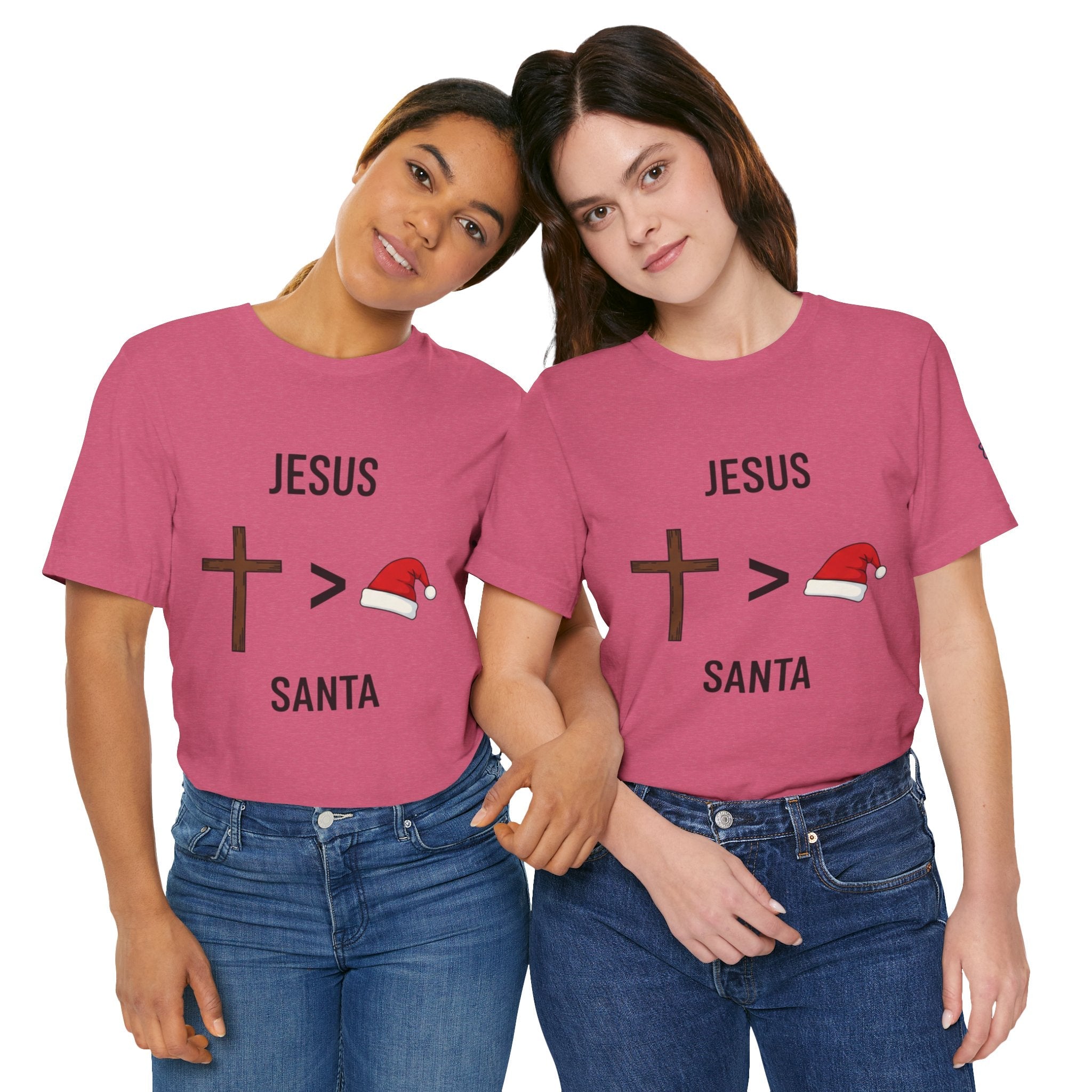 🎄 Jesus > Santa – Minimalist Christian Christmas T-Shirt | Bold Faith Over Holiday Tee | Cross vs Santa Hat Design | Uplifted Gear Printify