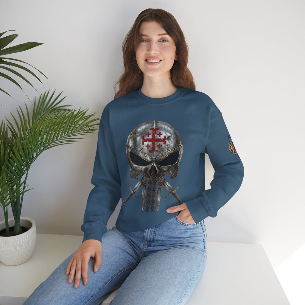Crusader Knight Christian Skull Sweatshirt - Warrior Armor of God Sweatshirt Printify