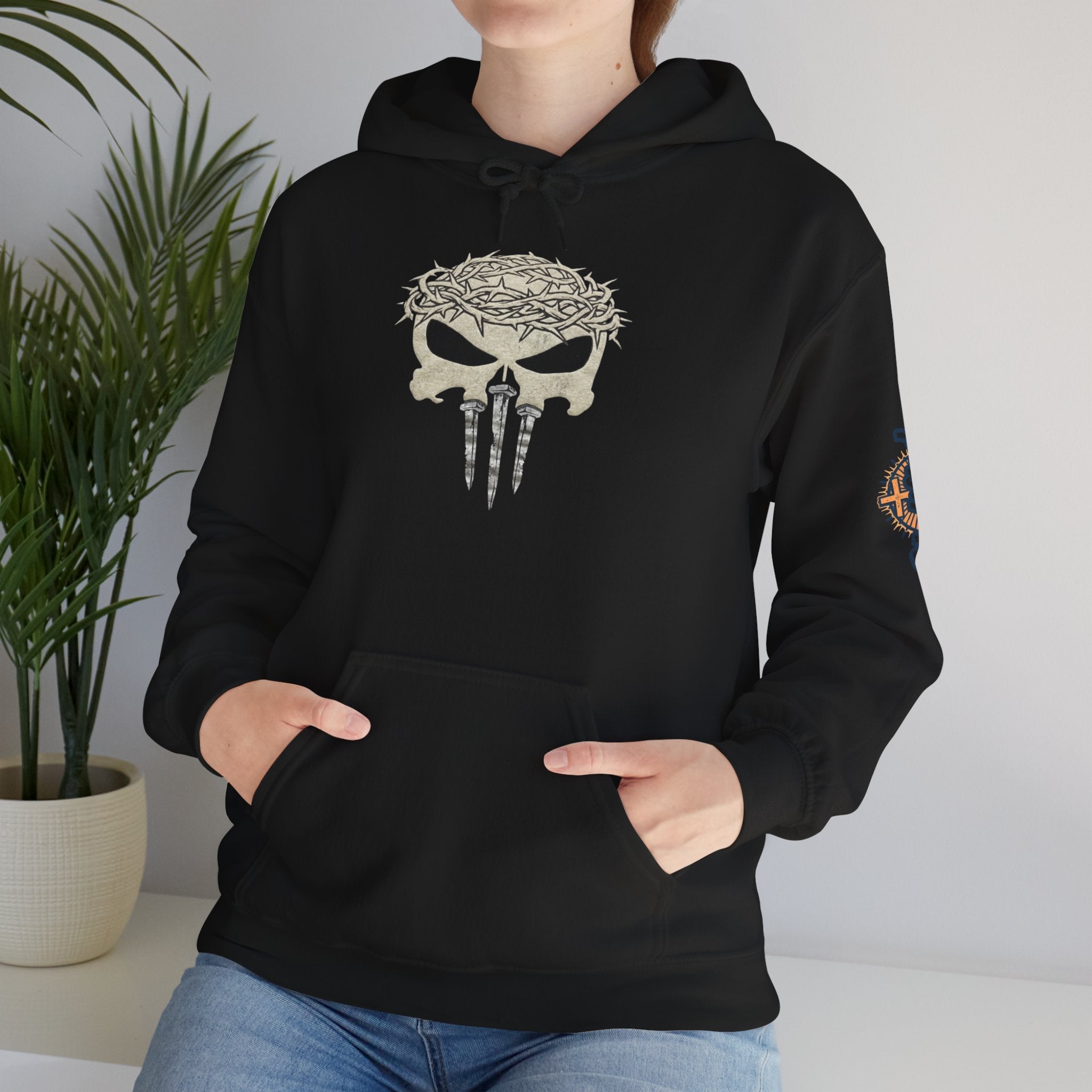 Christian Skull Hoodie - Crown of Thorns & Nails - Warrior Faith Hoodie Printify