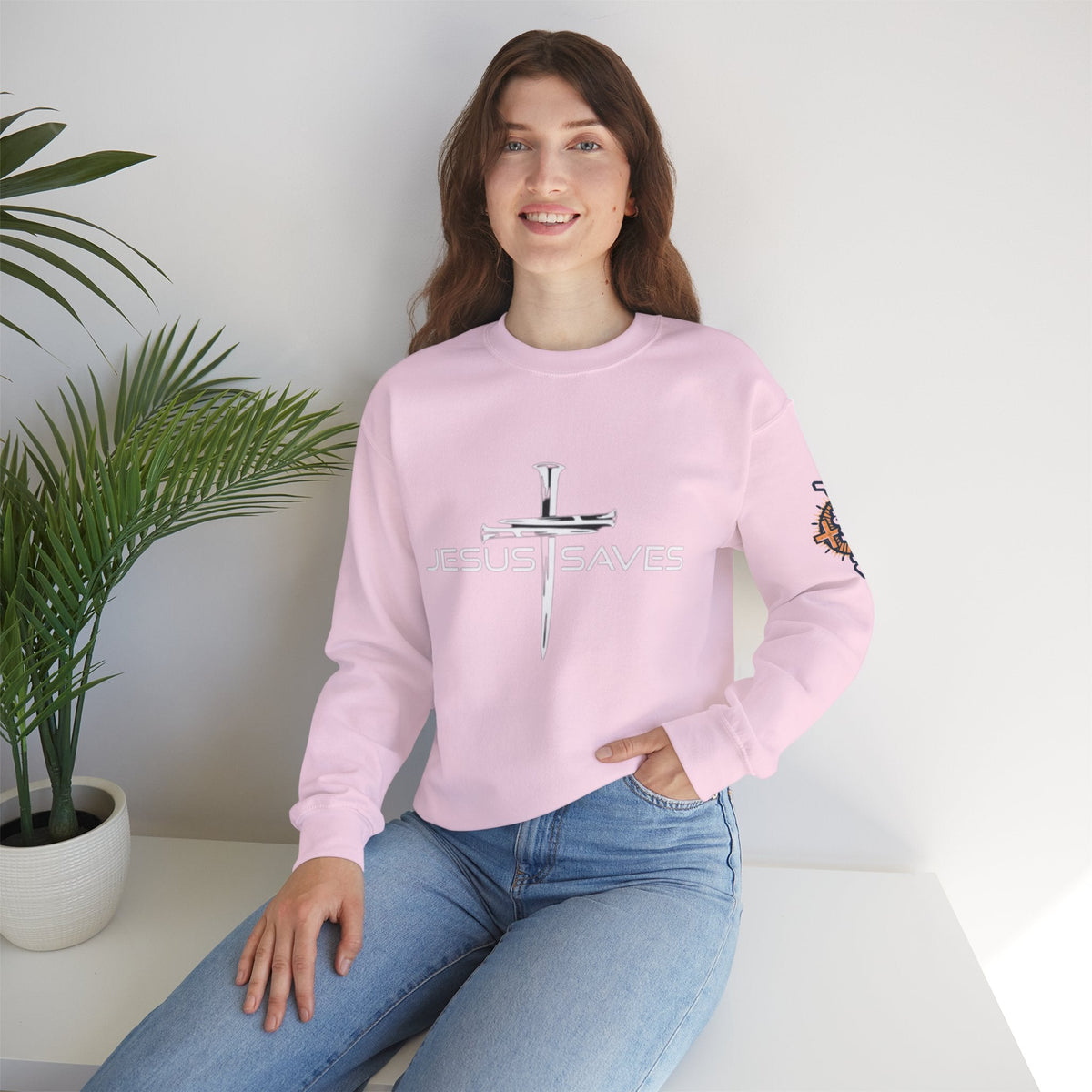 Jesus Saves Sweatshirt – 3 Nails Crucifix Cross Christian Sweatshirt for Redemption Faith & Bold Salvation Printify