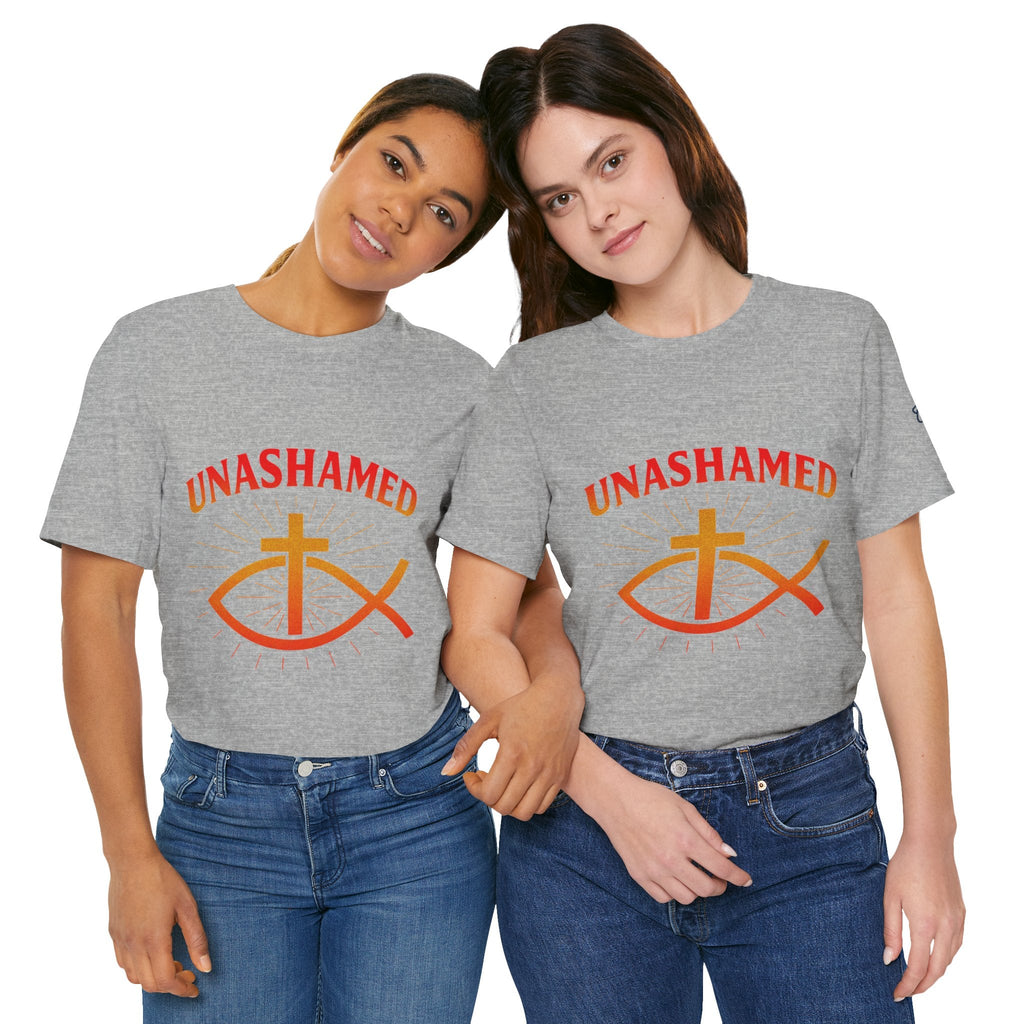 Unashamed T-shirt – Ichthys Jesus Fish & Cross Christian T-shirt for Romans 1:16 Bold Faith Printify