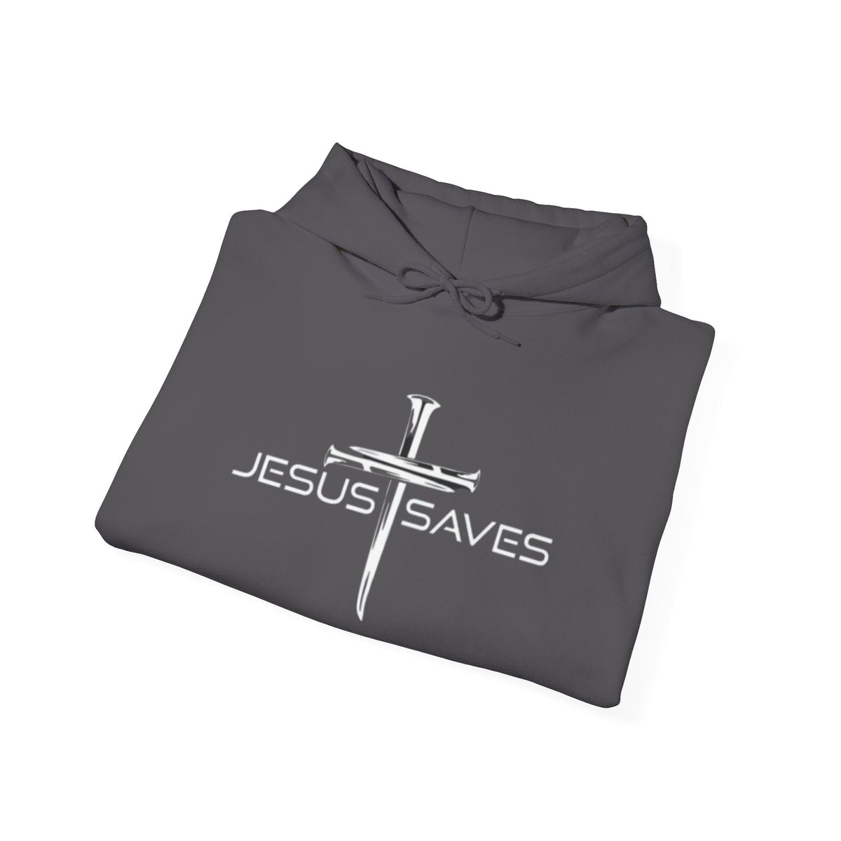 Jesus Saves Hoodie – 3 Nails Crucifix Cross Christian Sweatshirt for Redemption Faith & Bold Salvation Printify
