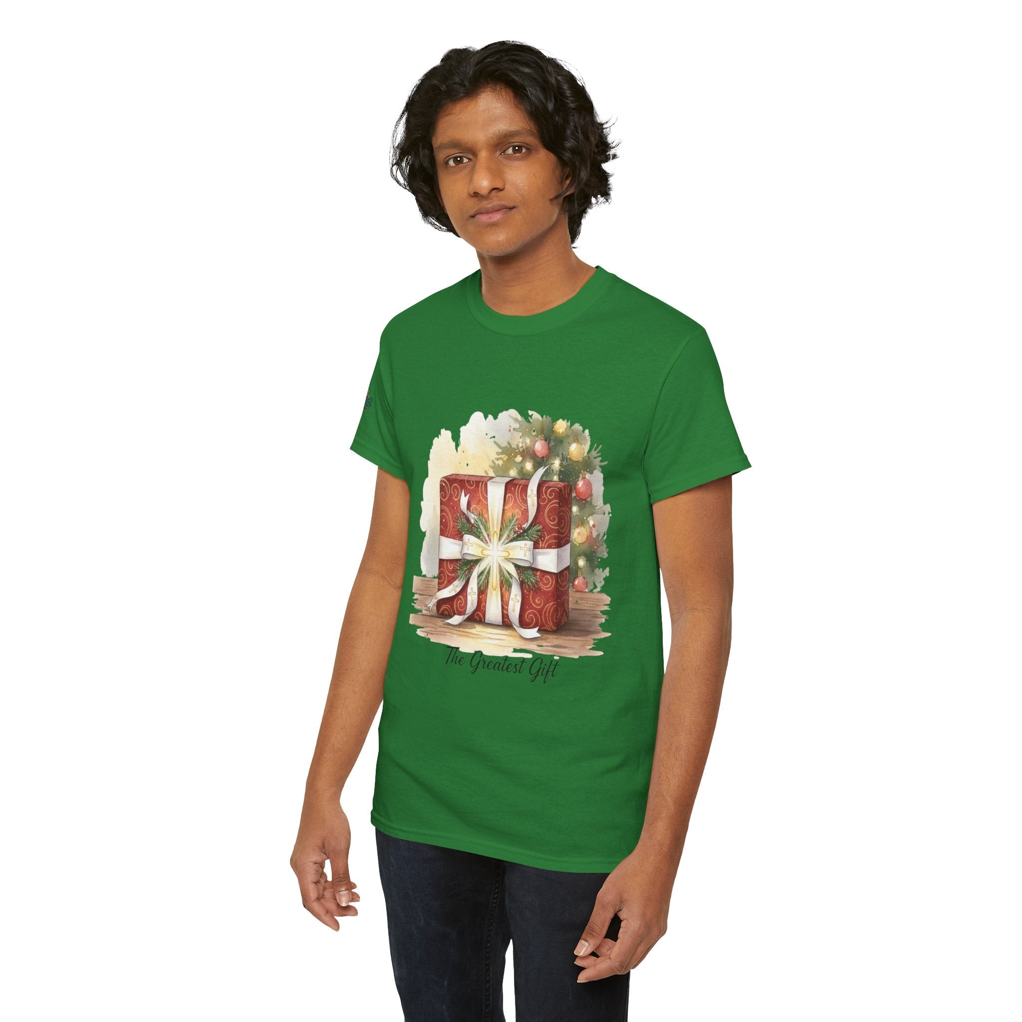 The Greatest Gift T-shirt – Cross Bow Present Christian T-shirt for Christmas Salvation & Eternal Faith Printify