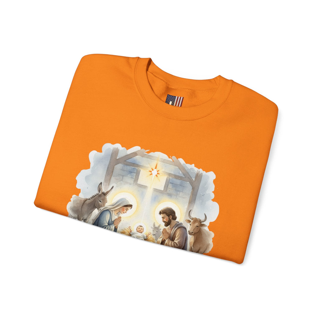 Unto Us a Child is Born Sweatshirt – Isaiah 9:6 Nativity Manger Scene Christian Christmas Sweatshirt for Holy Night Faith Printify