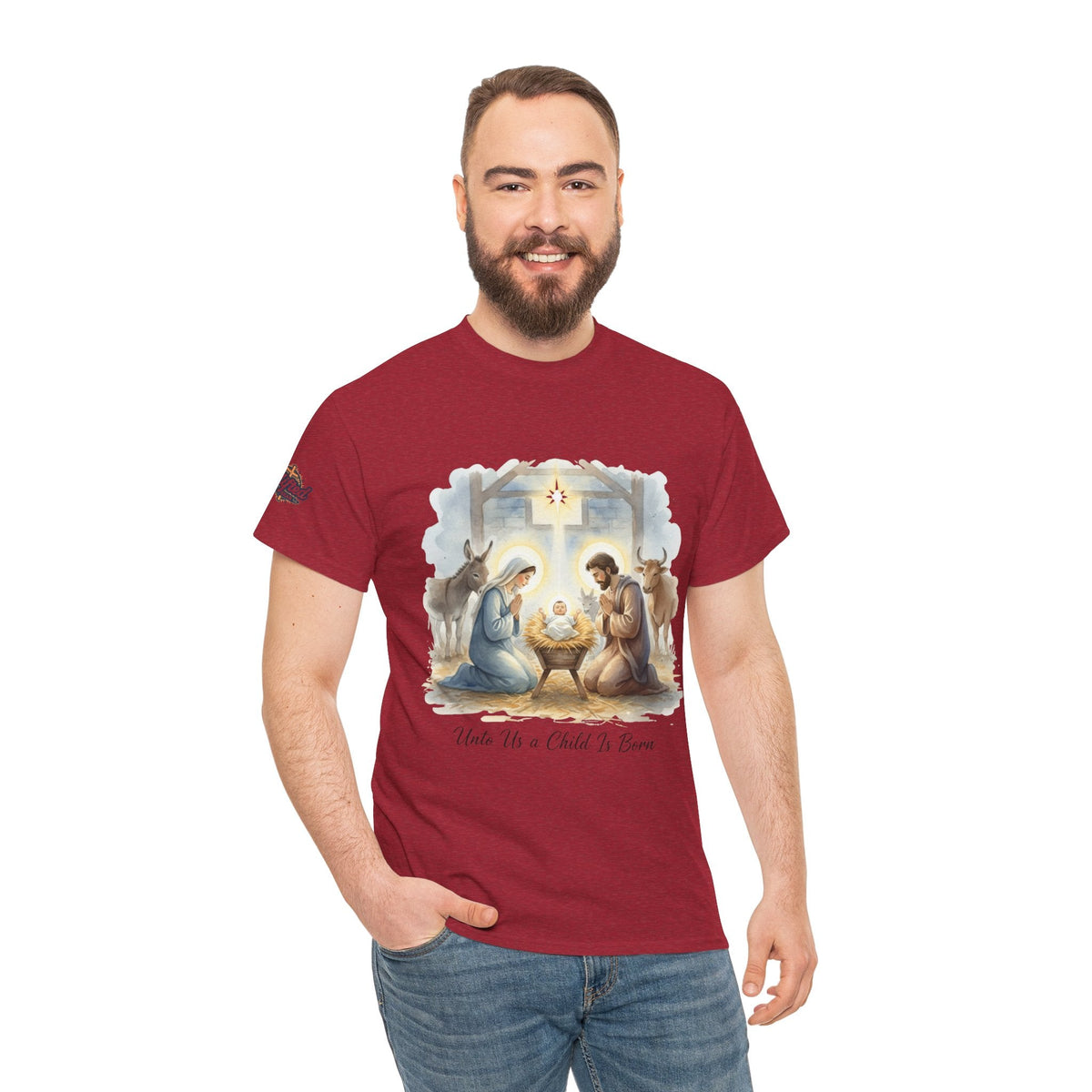 Unto Us a Child is Born T-shirt – Isaiah 9:6 Nativity Manger Scene Christian Christmas T-shirt for Holy Night Faith Printify