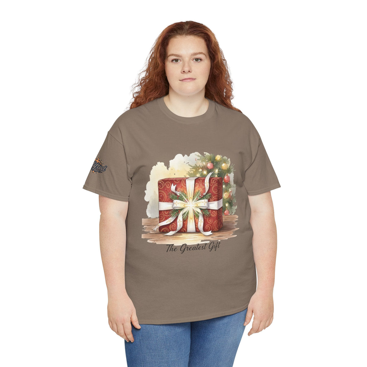 The Greatest Gift T-shirt – Cross Bow Present Christian T-shirt for Christmas Salvation & Eternal Faith Printify