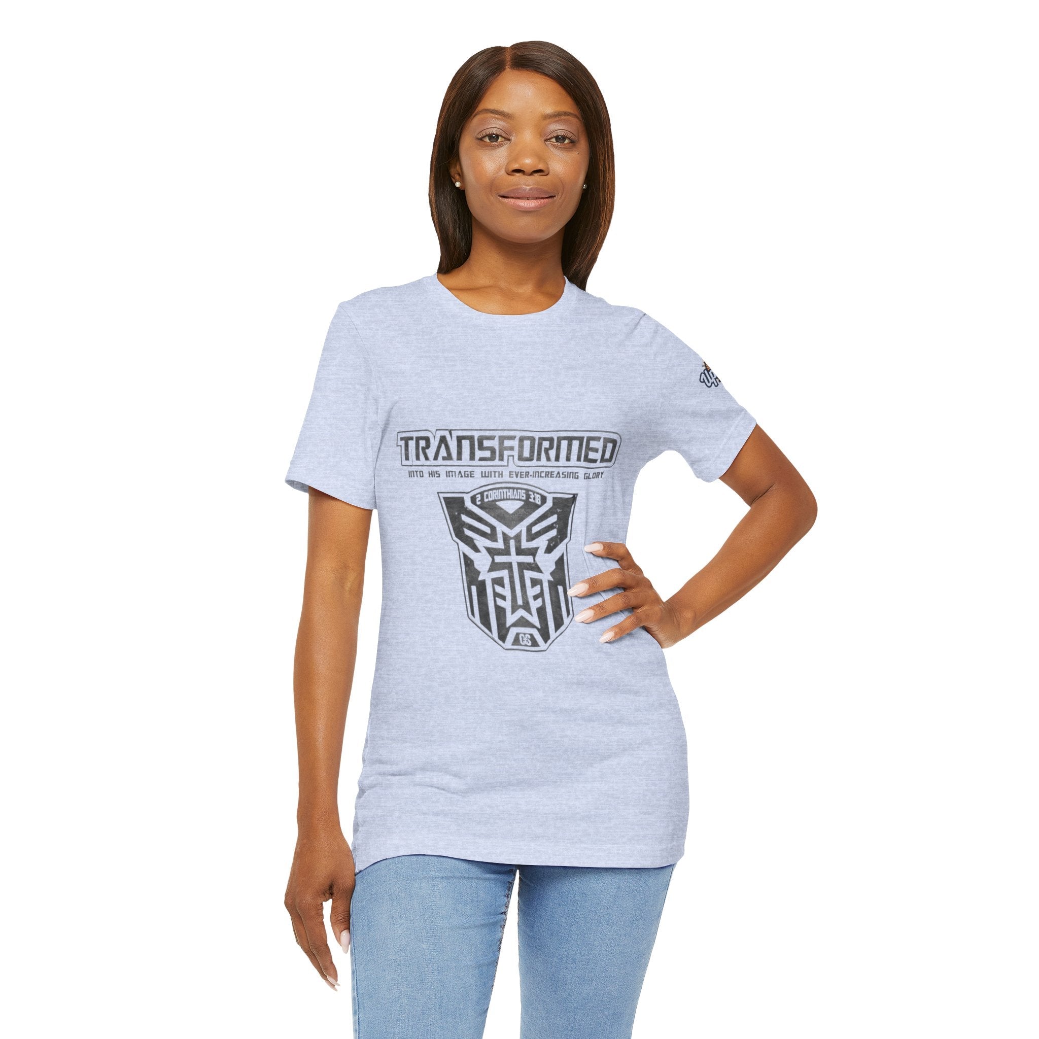 Transformer Logo Christian T-shirt | 2 Corinthians 3:18 Bible Verse T-shirt Printify
