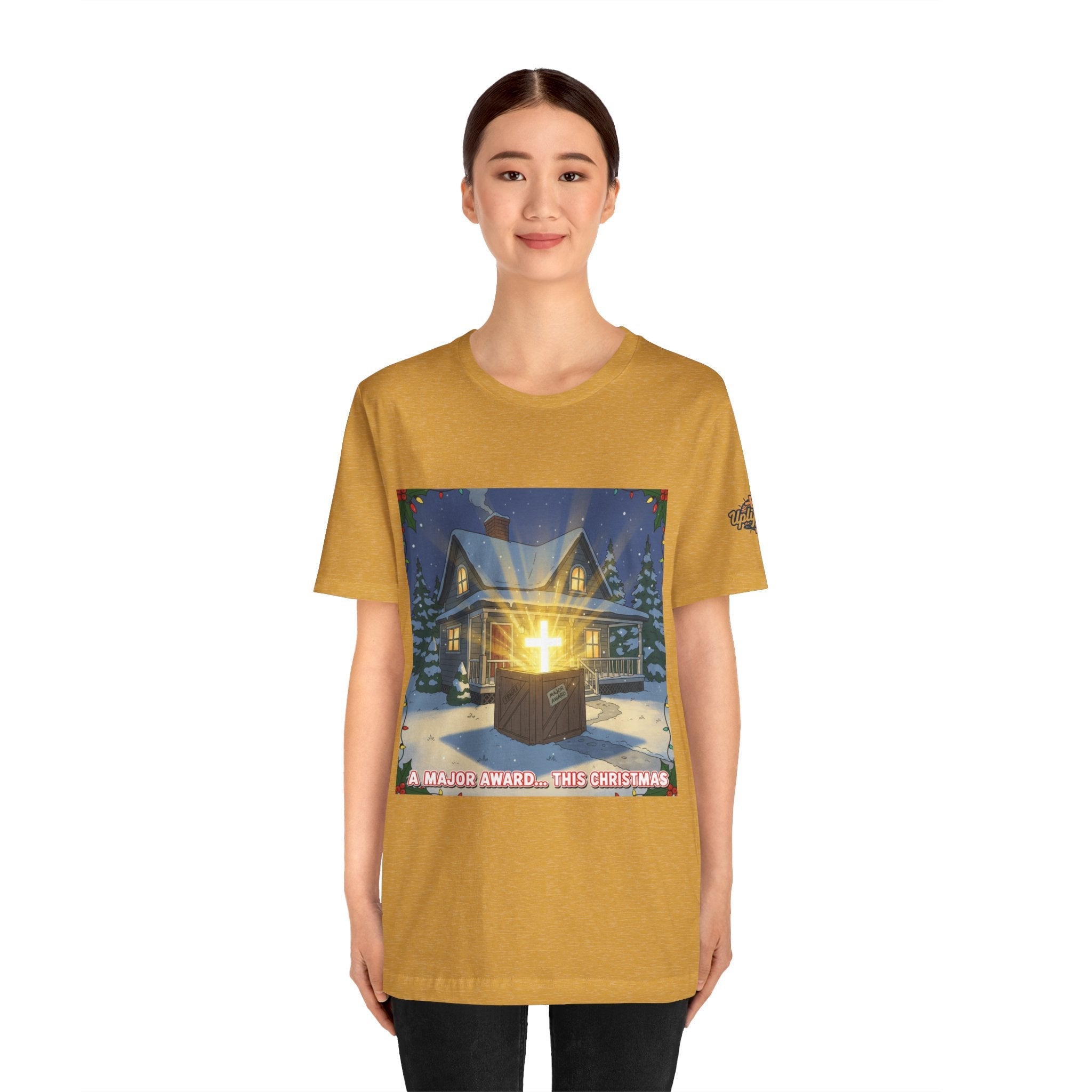 A Major Award This Christmas T-shirt – Fragile Leg Lamp Parody Cross Unboxing Christian T-shirt for Hilarious Faith & Holiday Glow Printify
