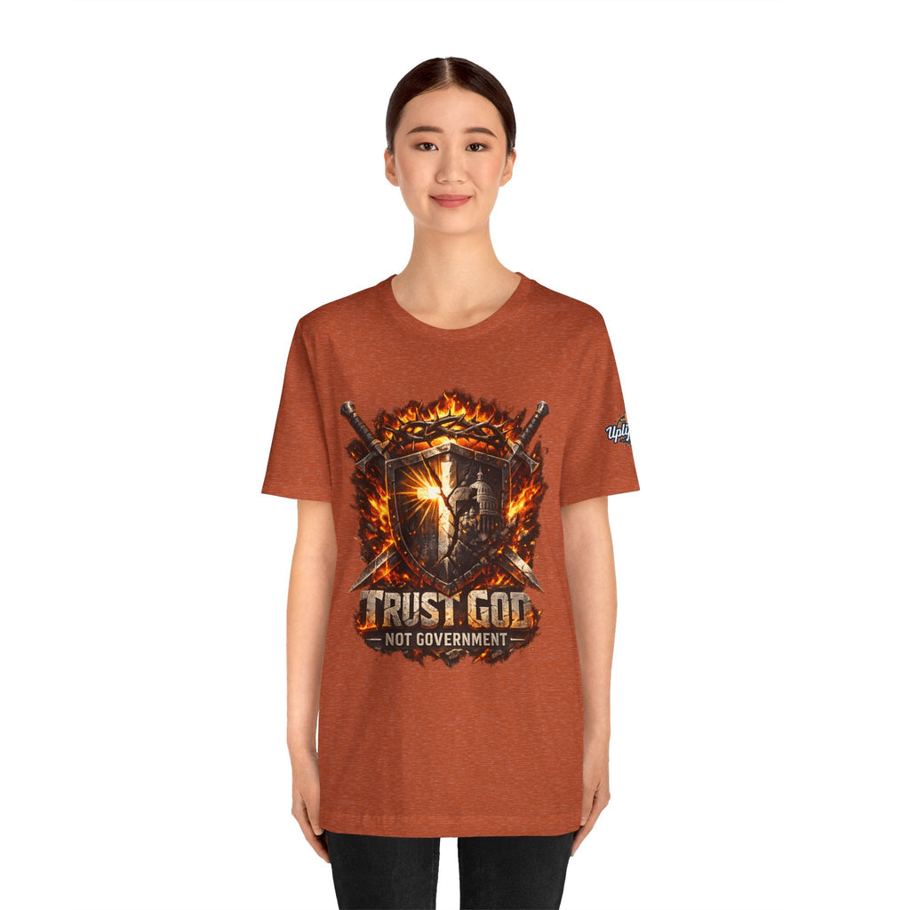 Trust God Not Government Shield Tee — Patriotic Christian Faith T-Shirt Printify