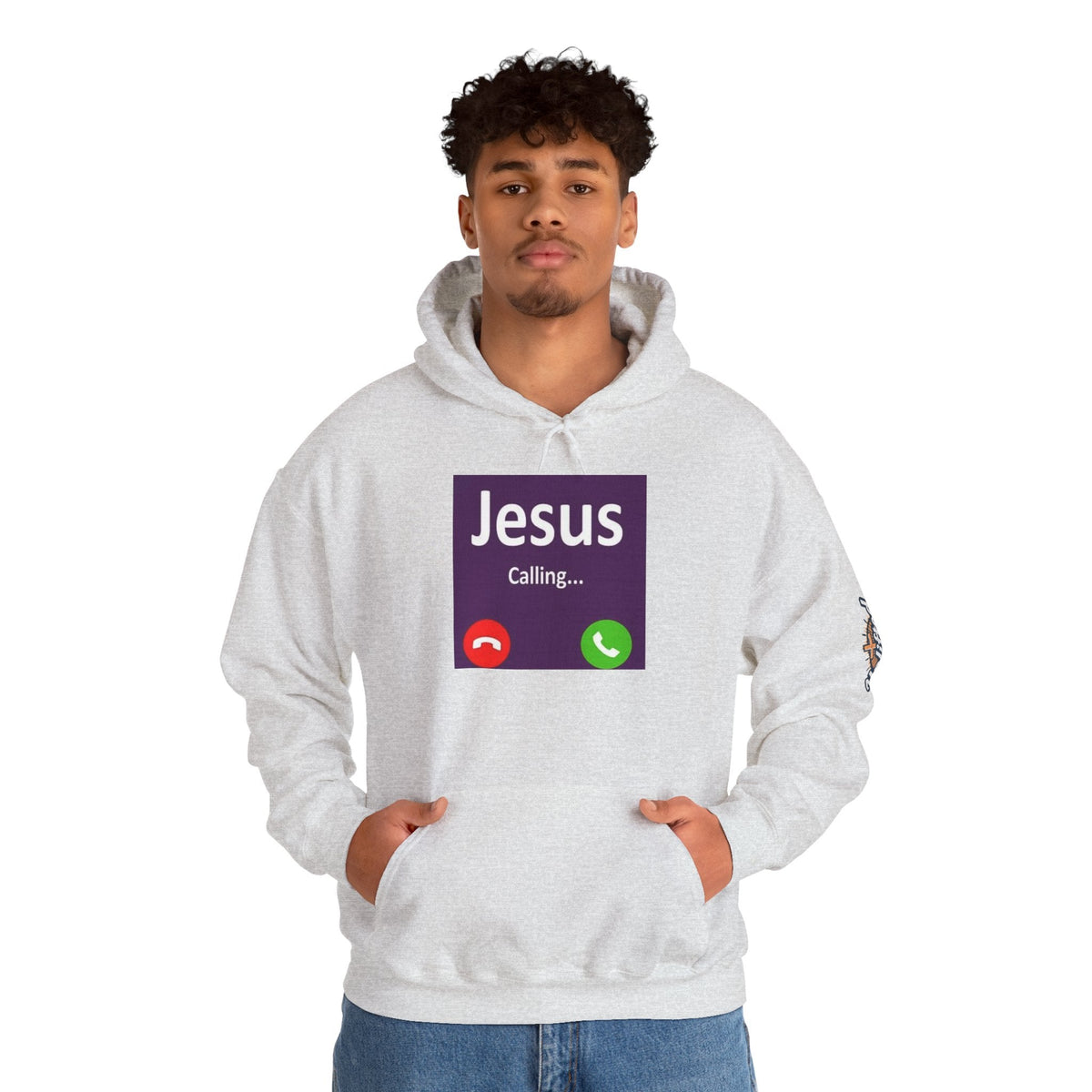 Jesus Calling Hoodie – Funny Cell Phone Screen Christian Sweatshirt for Divine Connection & Faith Humor Printify