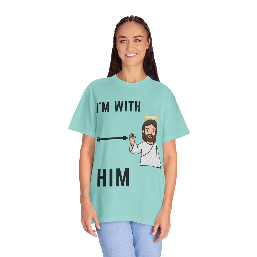 🔥 I’m With Him → Christian T-Shirt | Arrow Pointing to Jesus | Minimalist Faith Tee | Subtle Cross Design | Bible-Inspired Apparel by Uplifted Gear Printify