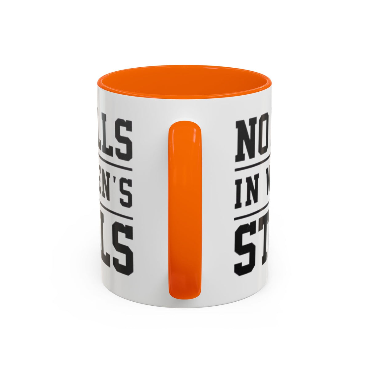 The Lord Says No Balls in Women's Stalls Accent Coffee Mug — Bold Typography 11/15oz Printify