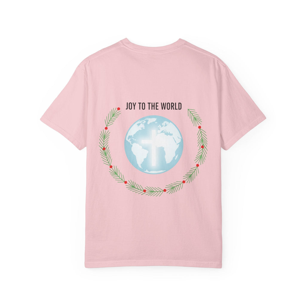 Joy to the World T-shirt – Wreath Earth Nativity Christian Christmas T-shirt for Isaiah 9:6 Holiday Faith & Festive Joy Printify