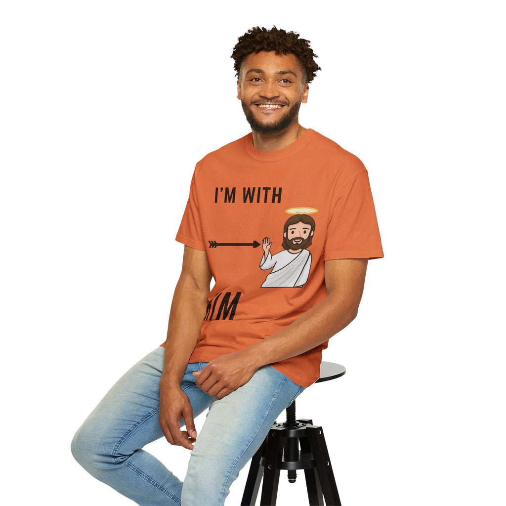 🔥 I’m With Him → Christian T-Shirt | Arrow Pointing to Jesus | Minimalist Faith Tee | Subtle Cross Design | Bible-Inspired Apparel by Uplifted Gear Printify