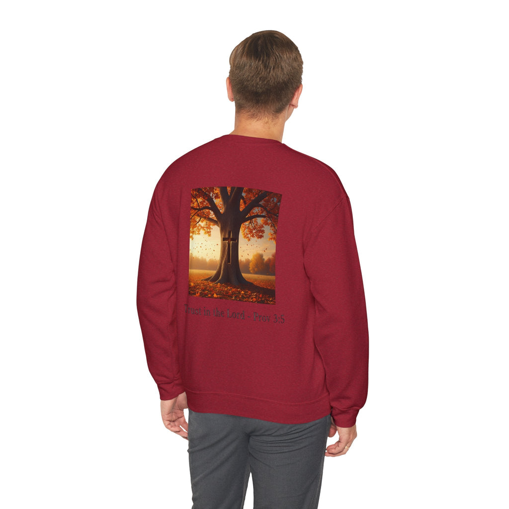 Trust in the Lord Sweatshirt – Autumn Tree Proverbs 3:5 Christian Sweatshirt for Cozy Faith Printify
