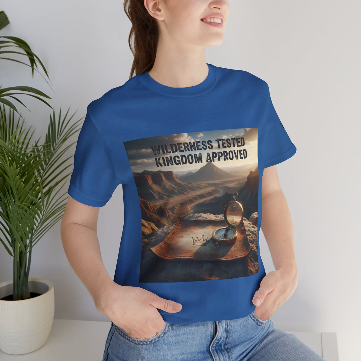 Wilderness Tested Kingdom Approved T-shirt – Mountain Desert Compass Crown Christian T-shirt for Biblical Adventure Faith Printify