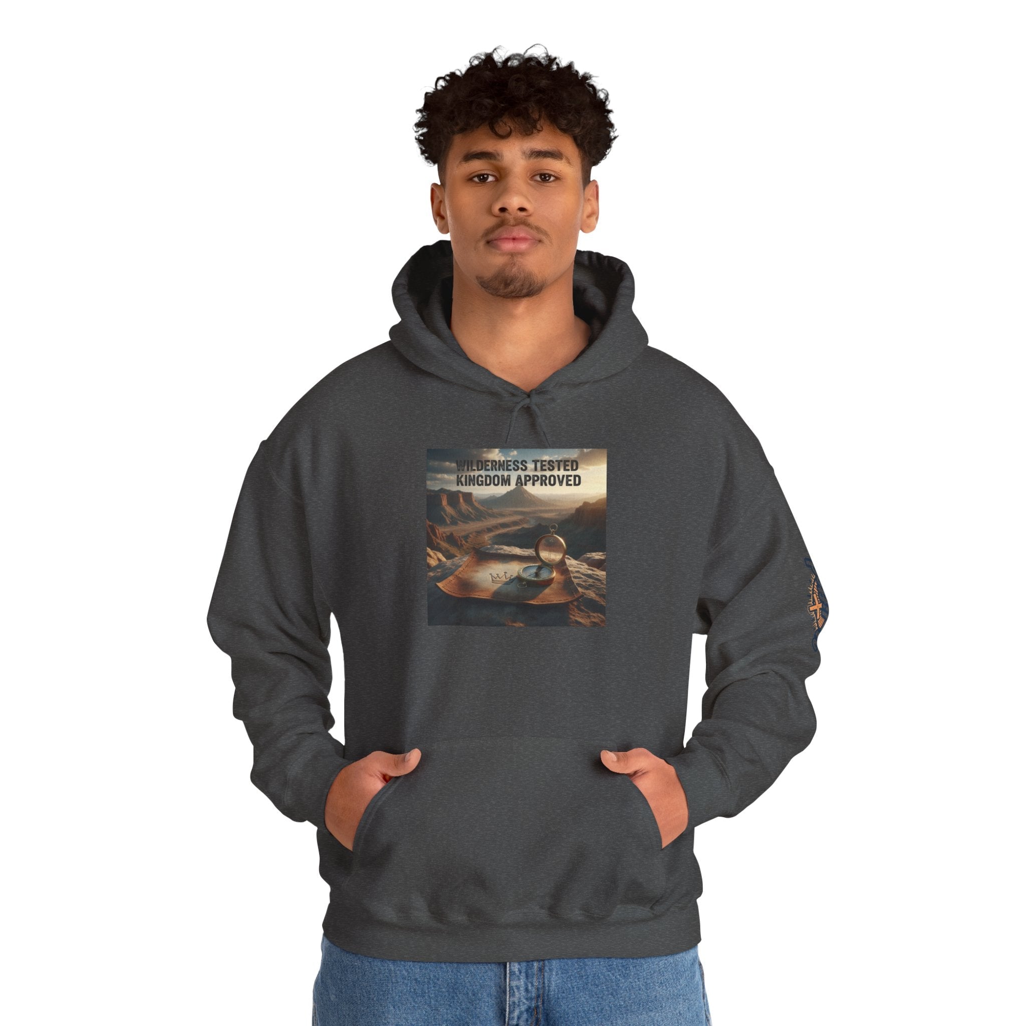 Wilderness Tested Kingdom Approved Hoodie – Mountain Desert Compass Crown Christian Sweatshirt for Biblical Adventure Faith Printify