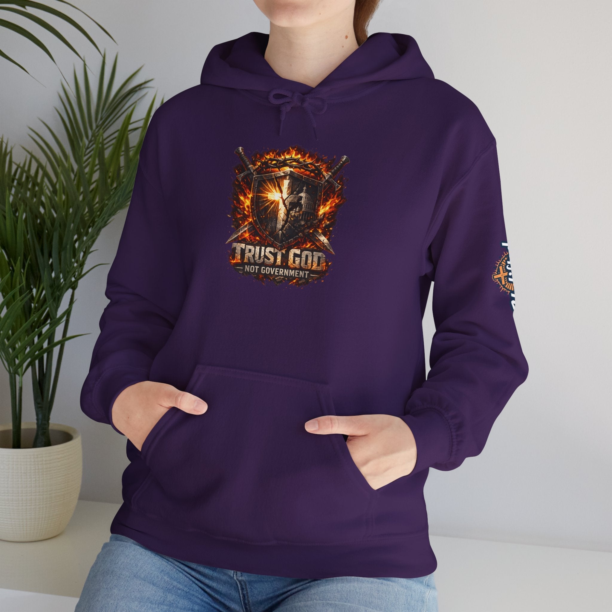 Trust God Not Government Shield Hoodie — Patriotic Christian Faith Hoodie Printify