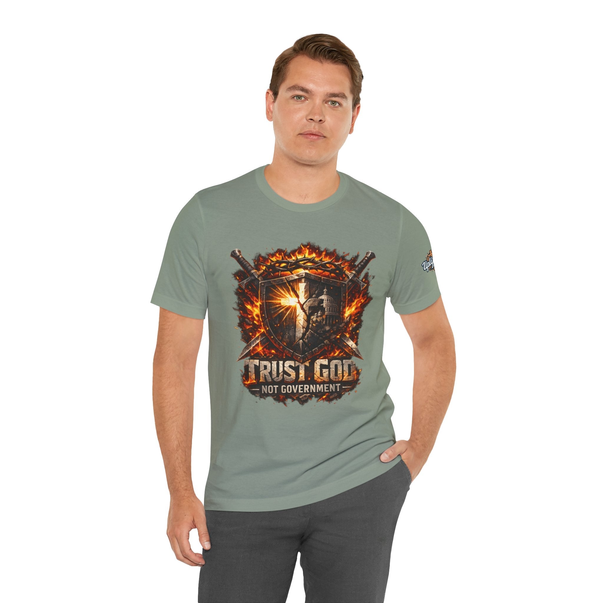 Trust God Not Government Shield Tee — Patriotic Christian Faith T-Shirt Printify