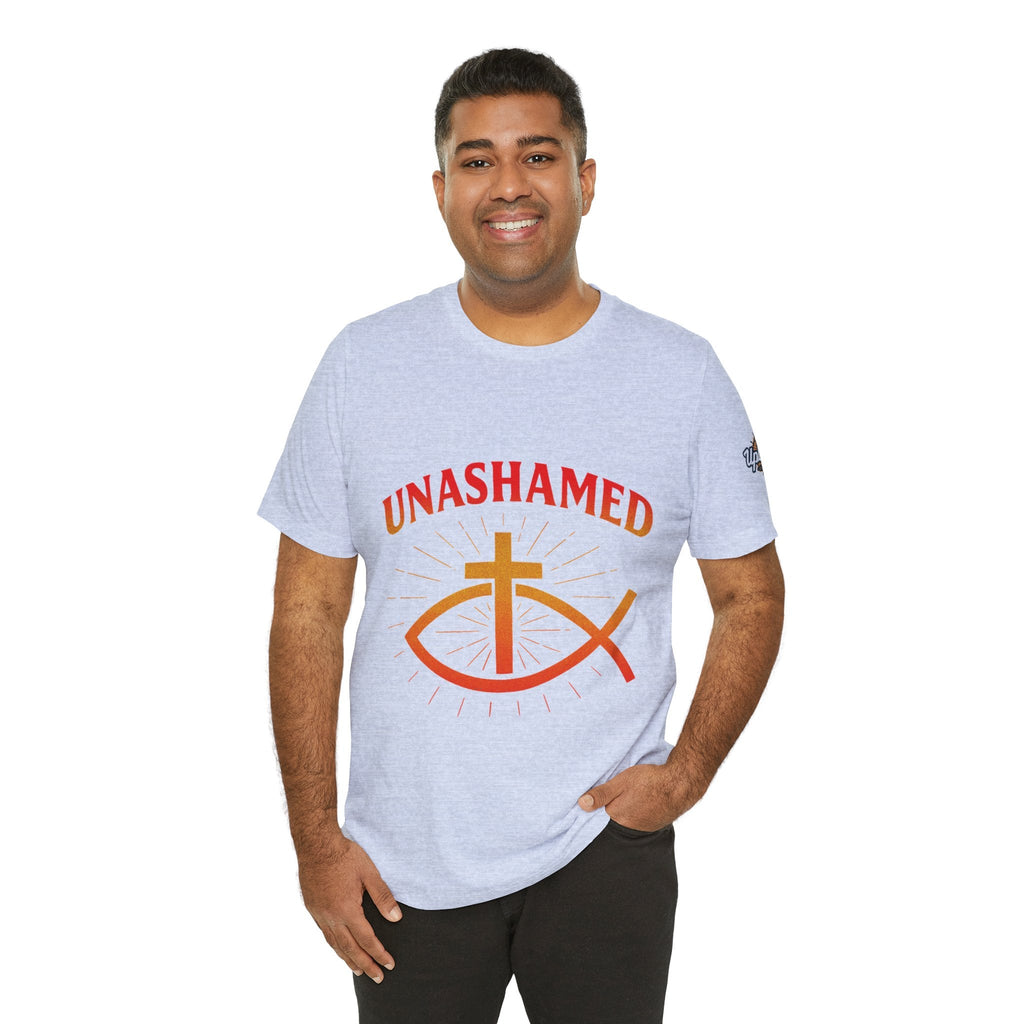 Unashamed T-shirt – Ichthys Jesus Fish & Cross Christian T-shirt for Romans 1:16 Bold Faith Printify