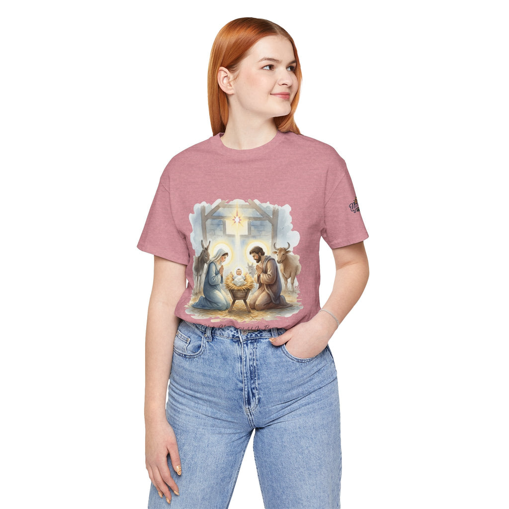 Unto Us a Child is Born T-shirt – Isaiah 9:6 Nativity Manger Scene Christian Christmas T-shirt for Holy Night Faith Printify