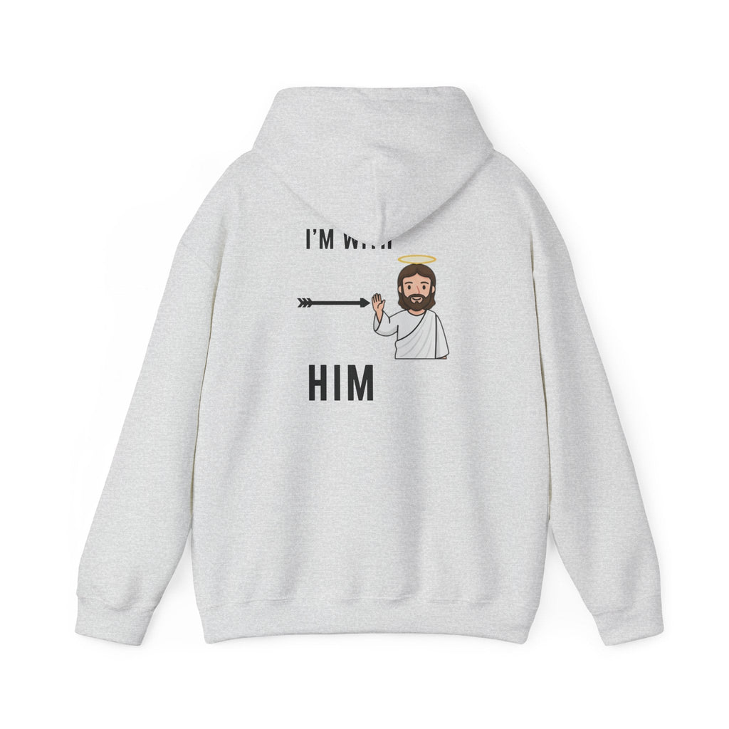 🔥 I’m With Him → Christian Hoodie | Arrow Pointing to Jesus | Minimalist Faith Tee | Subtle Cross Design | Bible-Inspired Apparel by Uplifted Gear Printify