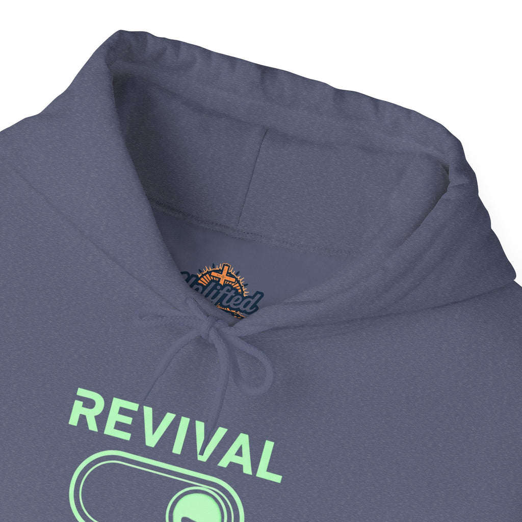 🔥 Revival Mode: ON – Christian Techwear Hoodie | Glowing Green Faith Switch | Futuristic Jesus Shirt | Activate Your Spiritual Awakening | Uplifted Gear Printify
