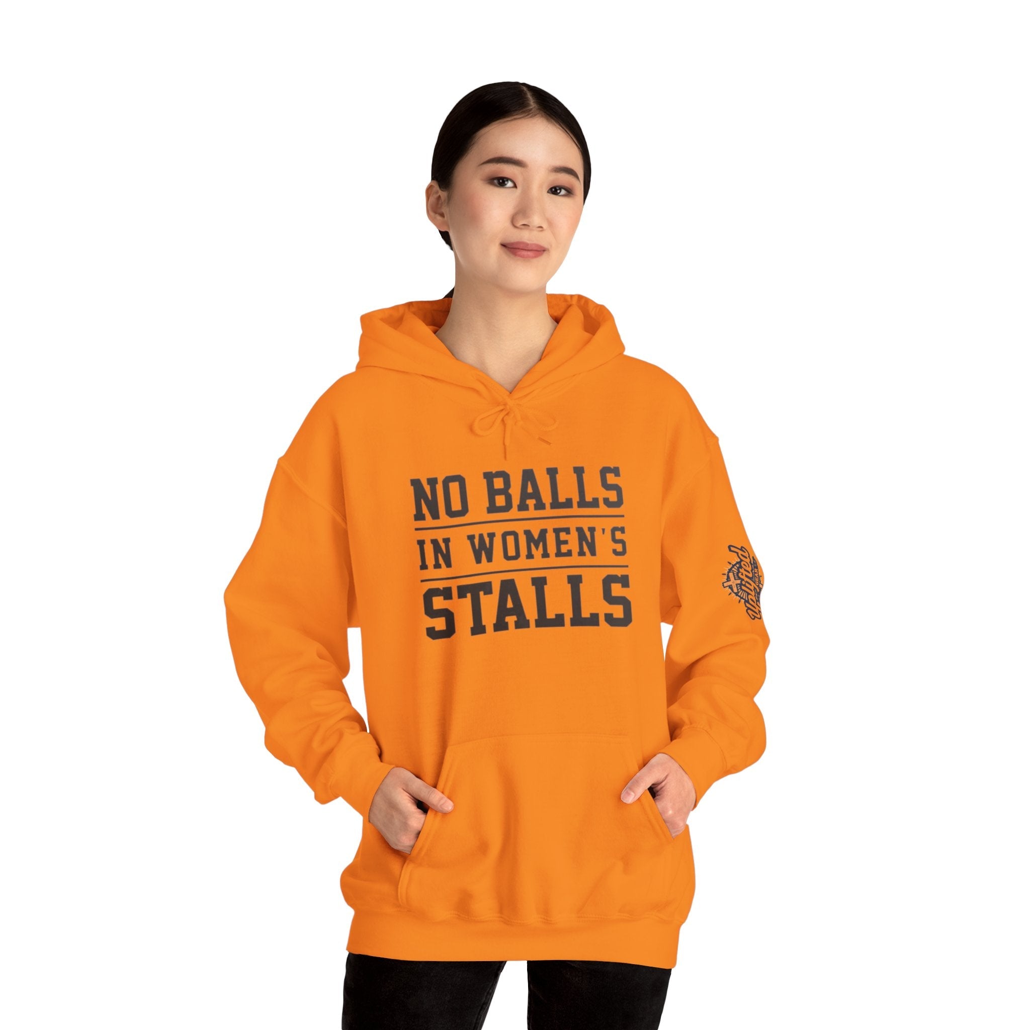 "No Balls in Women's Stalls" Statement Hoodie — Protest Sweatshirt Printify