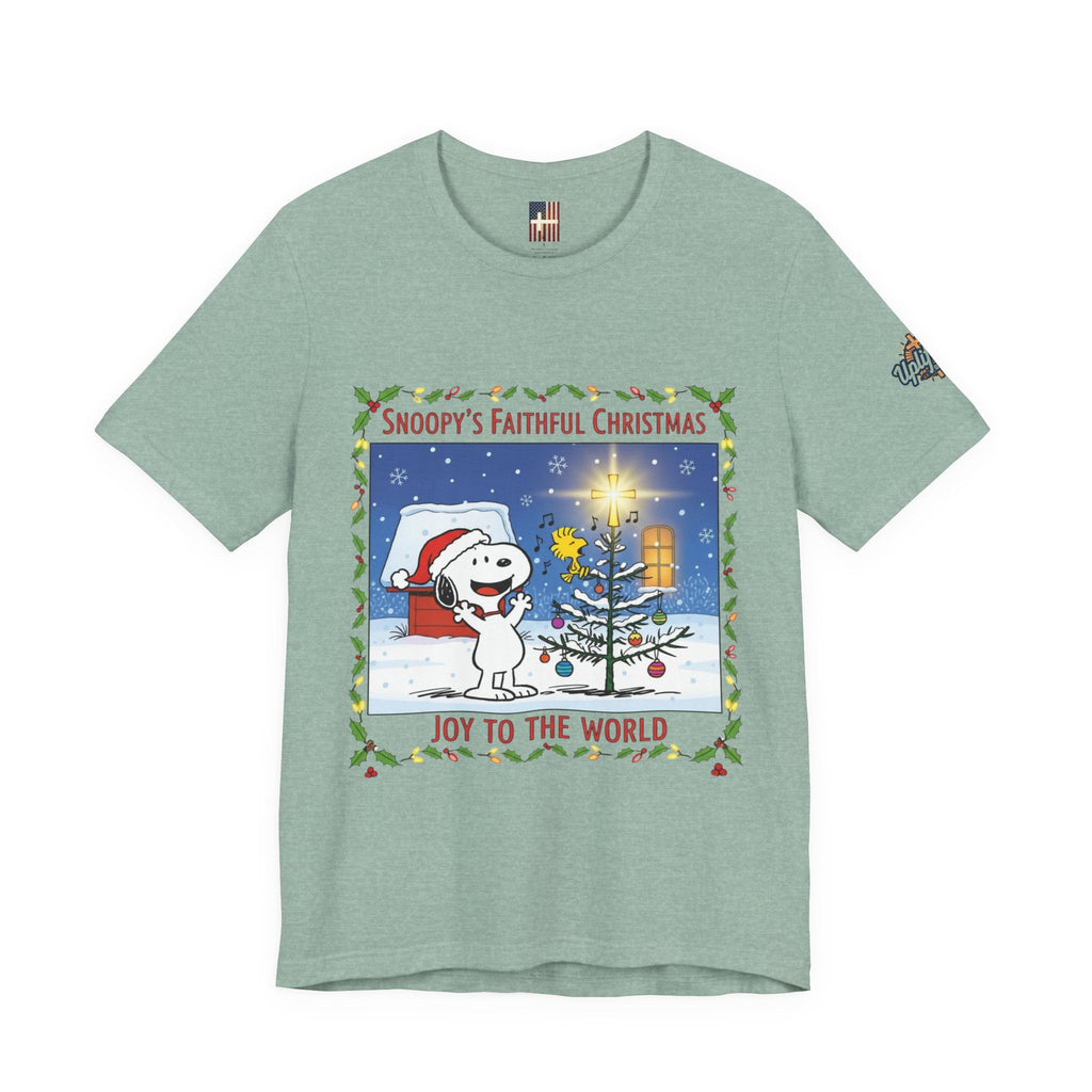 🎄 Faithful Christmas Friends – Christian Holiday T-Shirt | Festive Tree & Cartoon Duo | Heartwarming Christmas Tee by Uplifted Gear Printify
