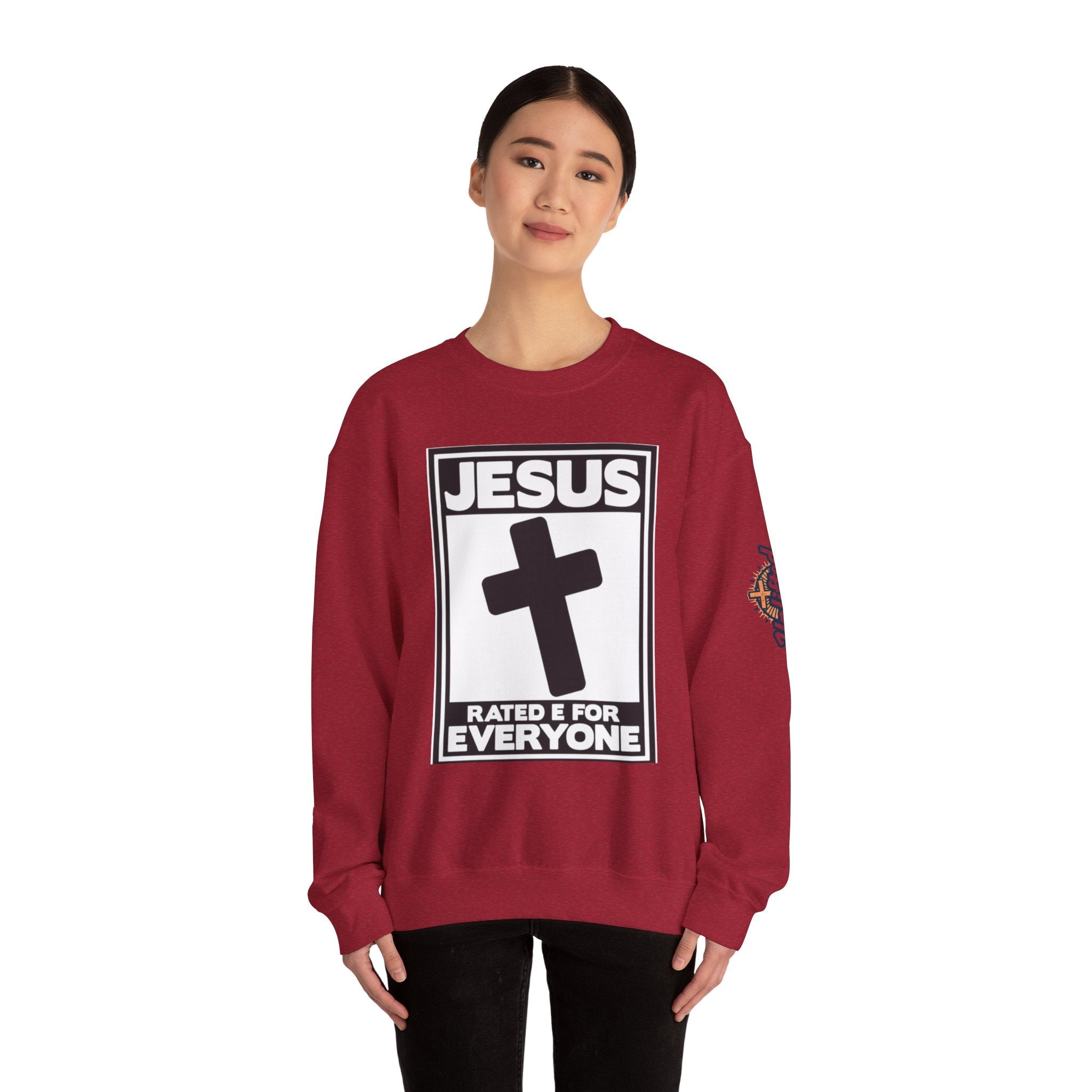 Jesus, Rated E for Everyone Sweatshirt - Gamer Faith Sweatshirt - Christian Video Game Parody Printify