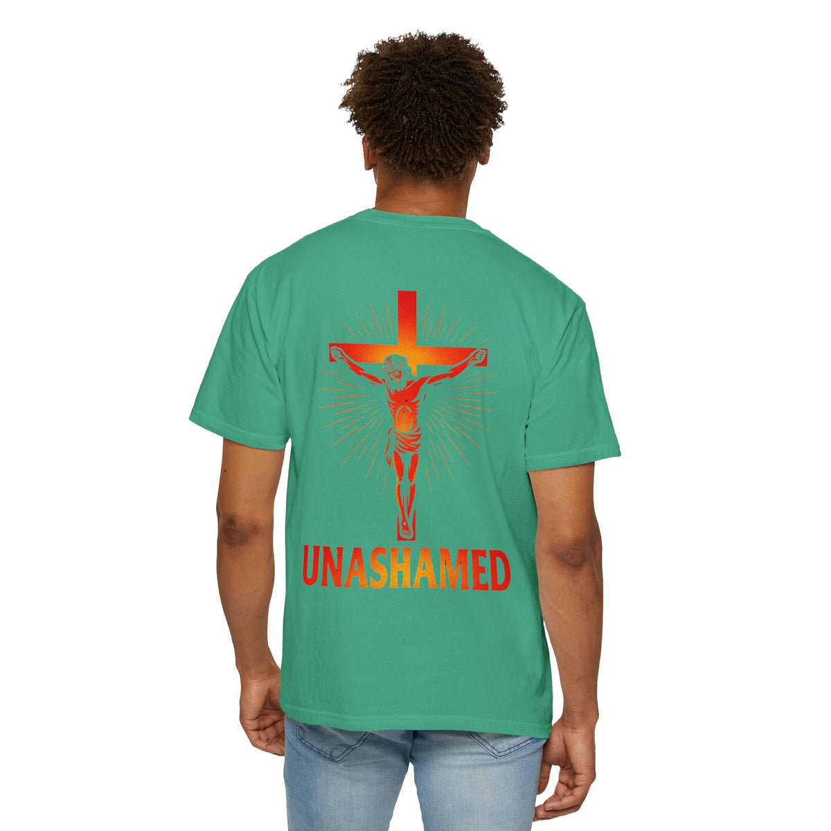 Unashamed T-shirt – Romans 1:16 Crucifixion Christian t-shirt for Bold Unwavering Faith Red Printify