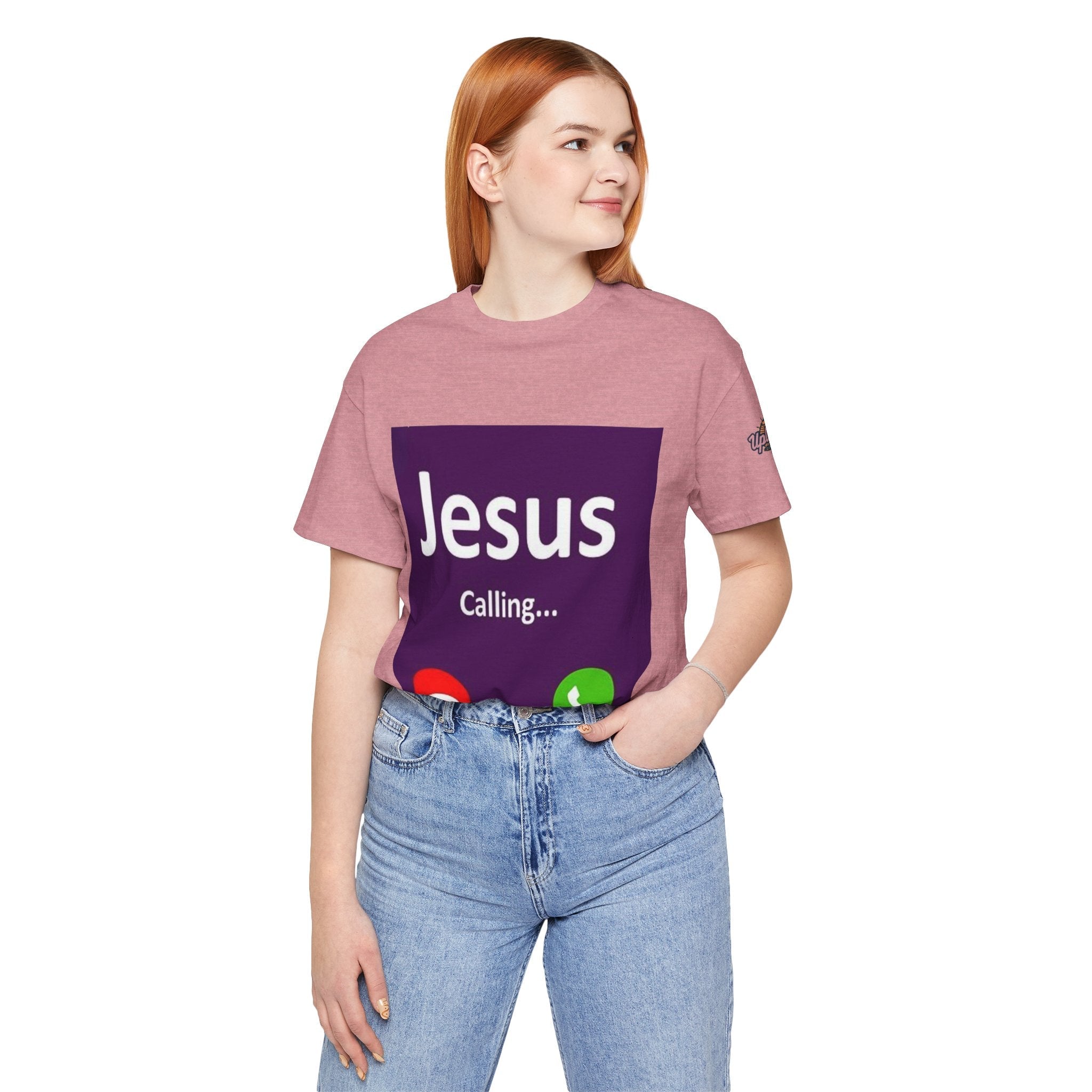 Jesus Calling T-shirt – Funny Cell Phone Screen Christian T-shirt for Divine Connection & Faith Humor Printify