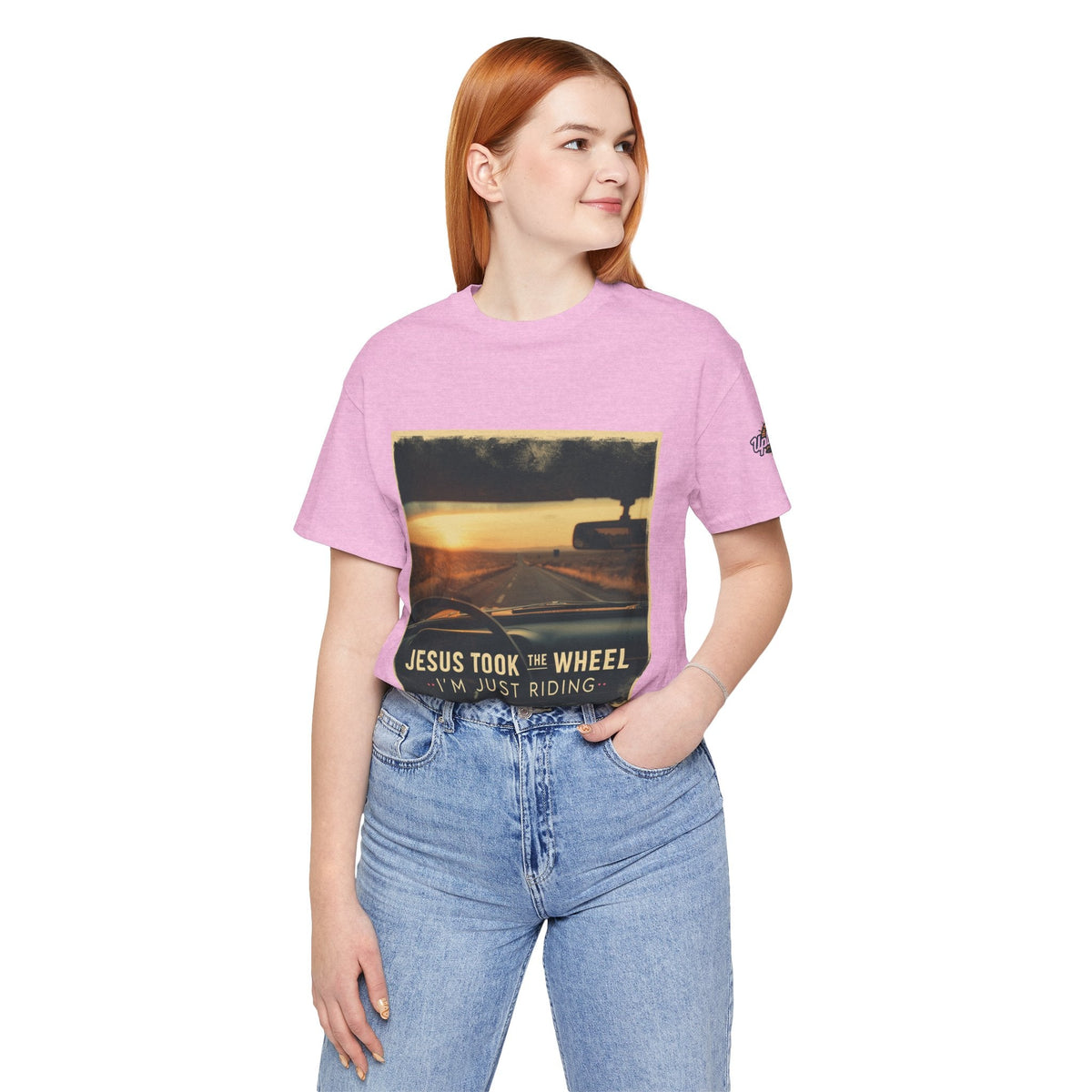 Jesus Took the Wheel I'm Just Riding T-shirt – Funny Christian Convertible Car T-shirt for Surrendered Faith & Humor Printify