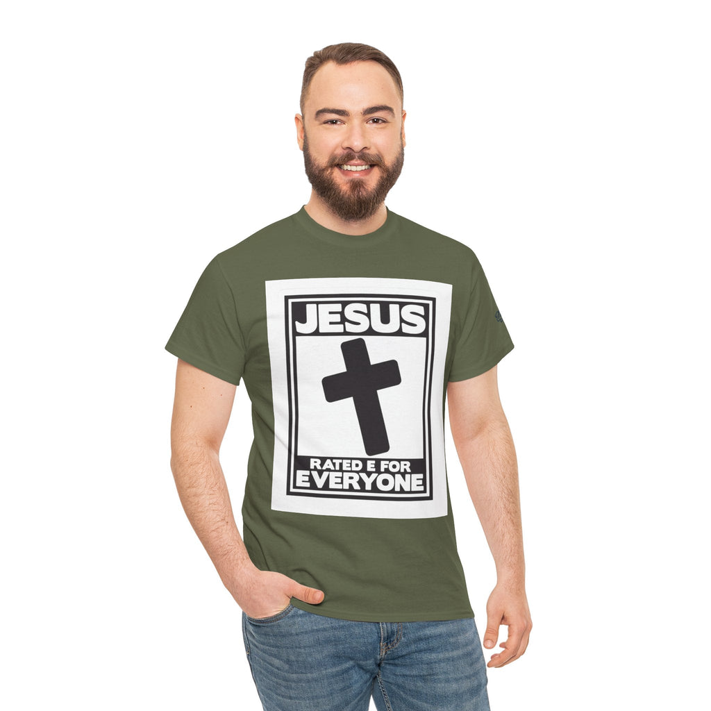 Jesus, Rated E for Everyone T-shirt - Gamer Faith T-shirt - Christian Video Game Parody Printify