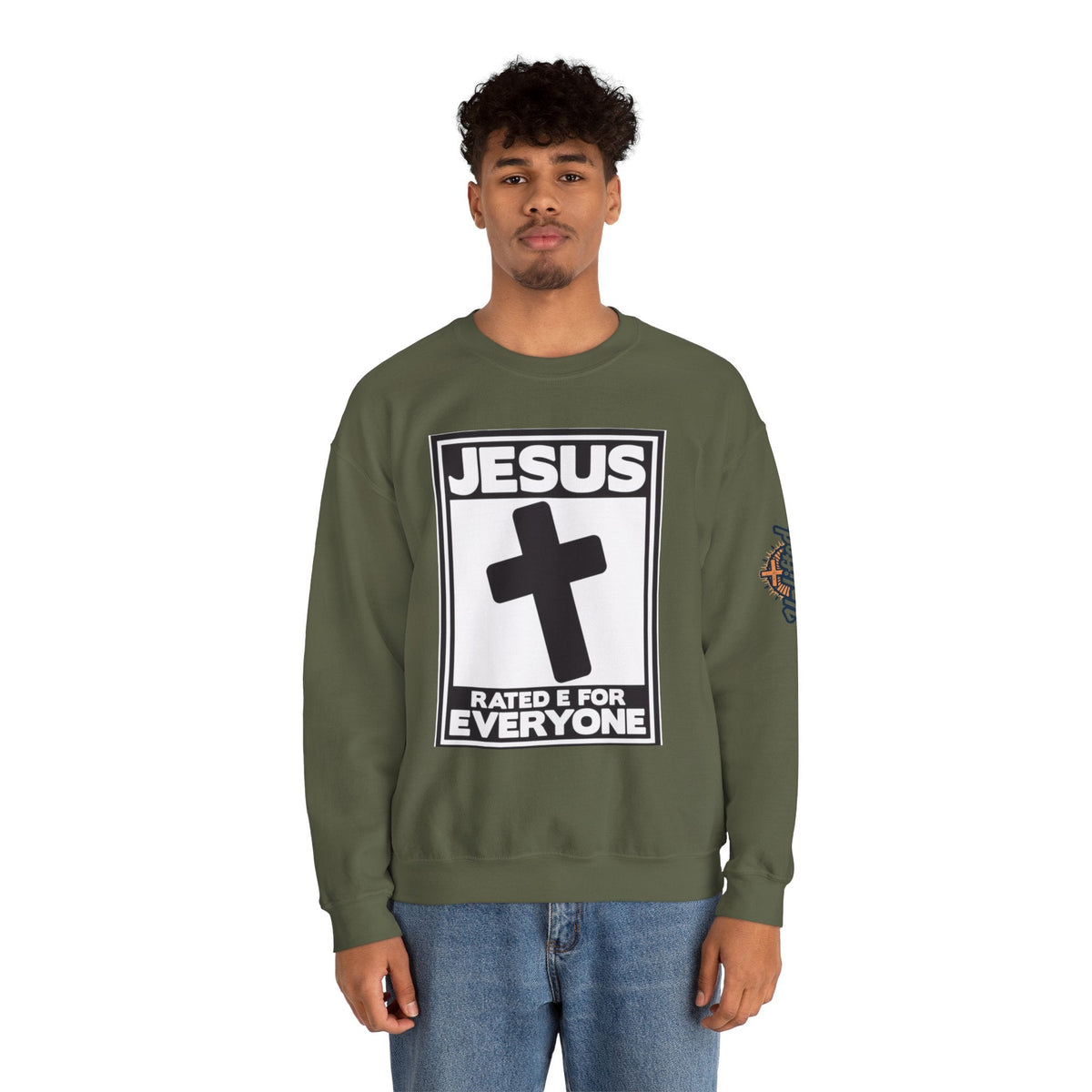 Jesus, Rated E for Everyone Sweatshirt - Gamer Faith Sweatshirt - Christian Video Game Parody Printify