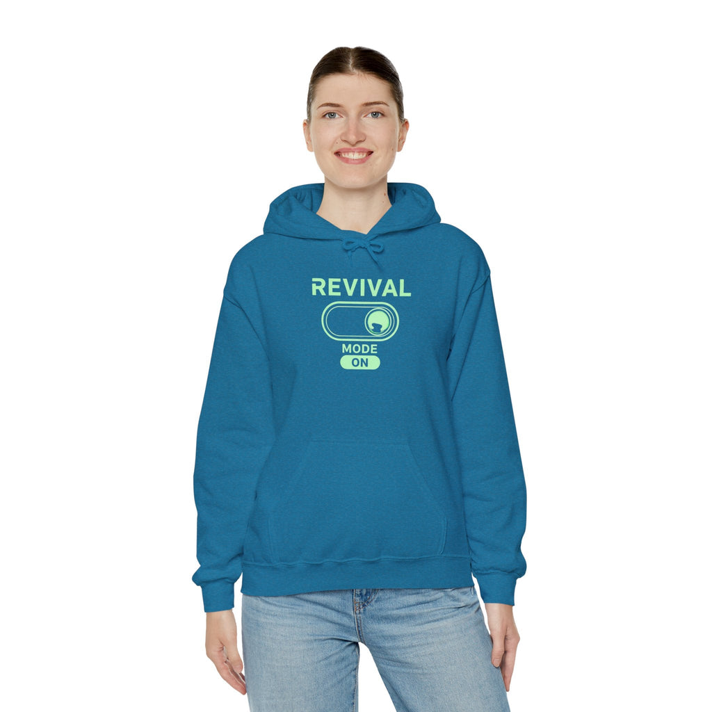 🔥 Revival Mode: ON – Christian Techwear Hoodie | Glowing Green Faith Switch | Futuristic Jesus Shirt | Activate Your Spiritual Awakening | Uplifted Gear Printify