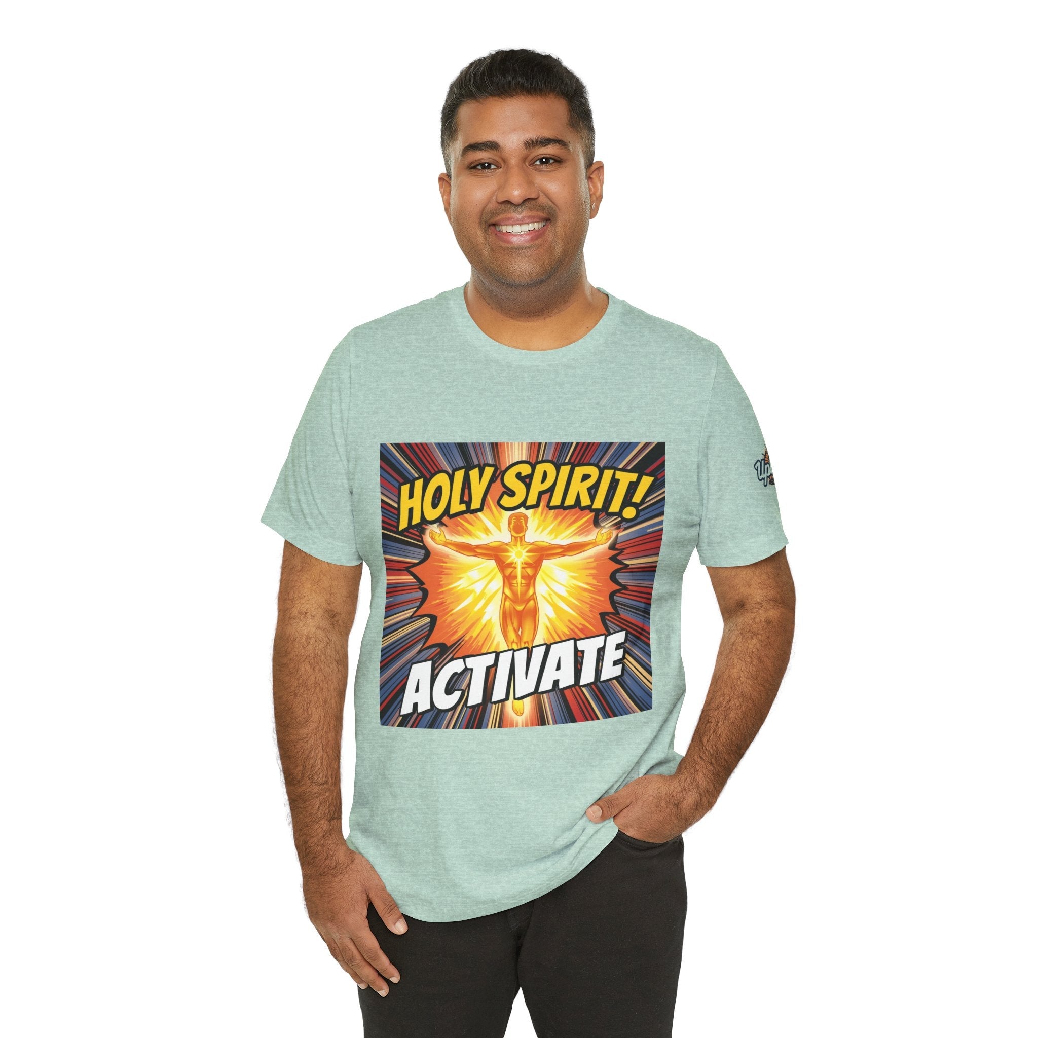 Holy Spirit Activate T-shirt – Superhero Christian T-shirt with Vibrant Power-Up Design for Faith-Fueled Boldness Printify
