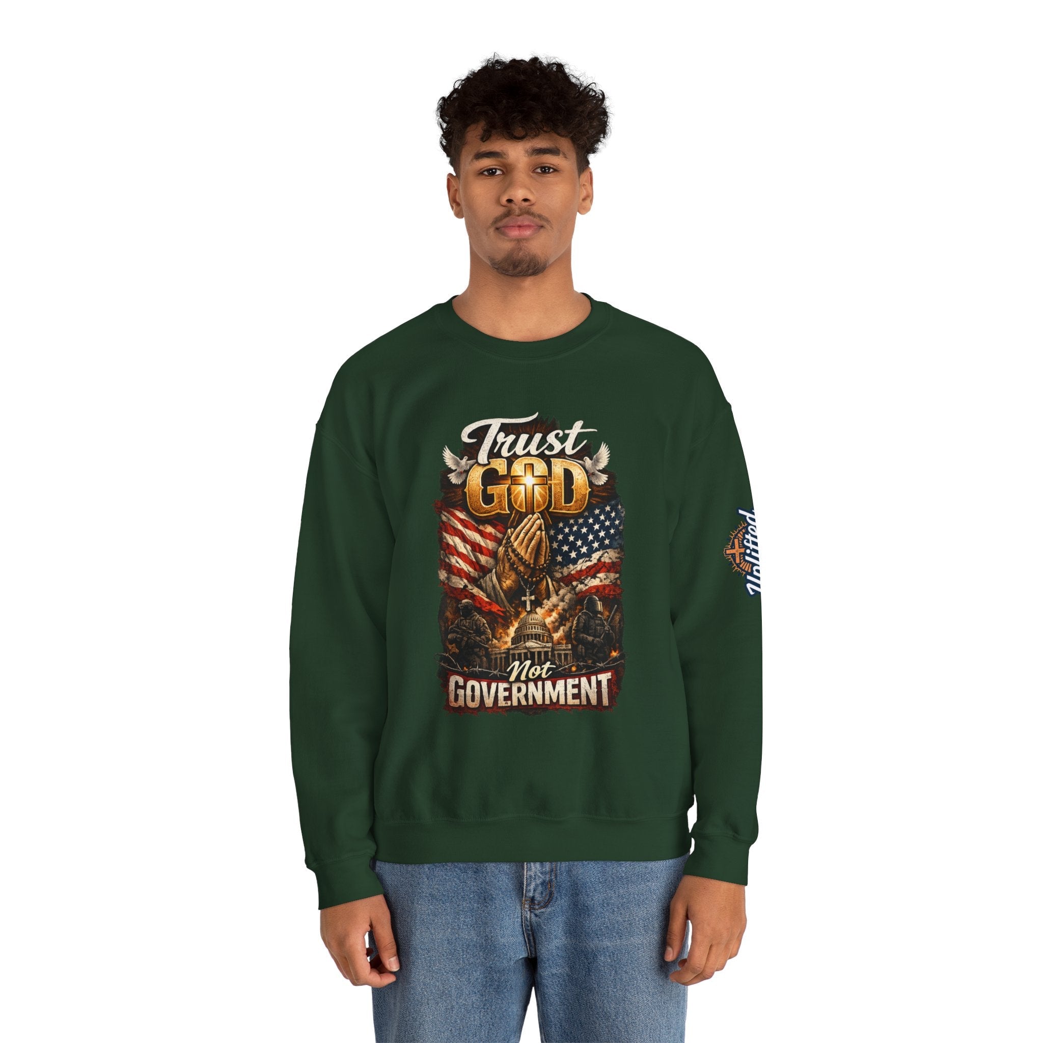 Trust God Not Government Sweatshirt — Vintage Patriotic Christian Sweatshirt Printify