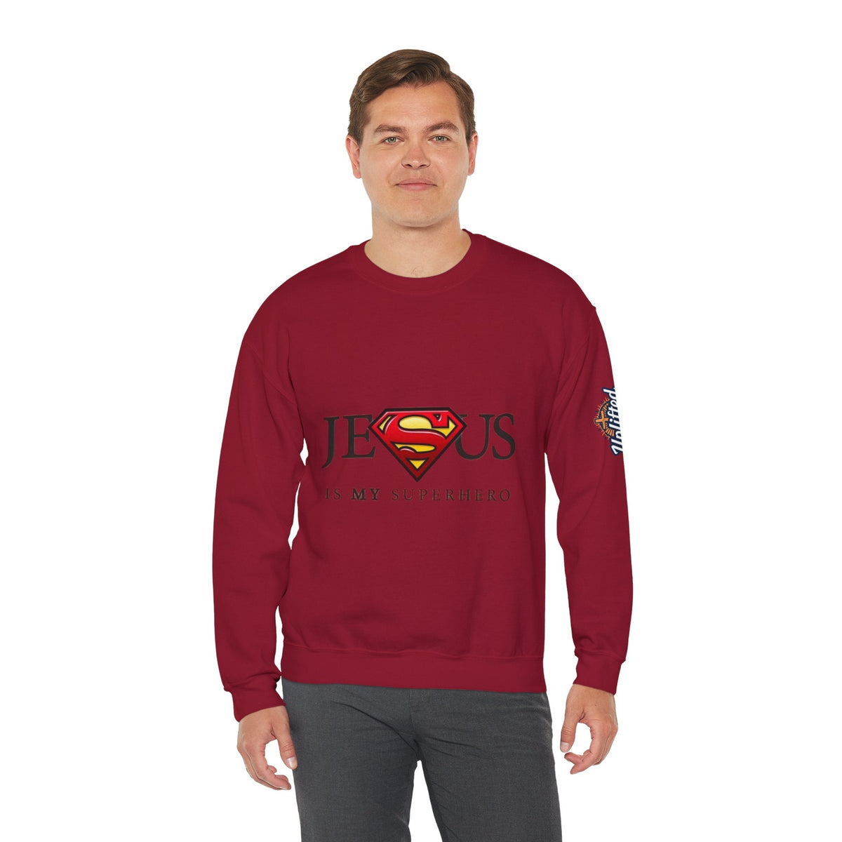 Jesus Is My Superhero Crewneck Sweatshirt Printify