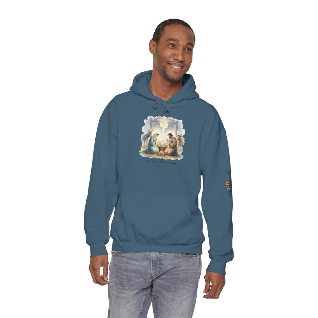 Unto Us a Child is Born Hoodie – Isaiah 9:6 Nativity Manger Scene Christian Christmas Sweatshirt for Holy Night Faith Printify