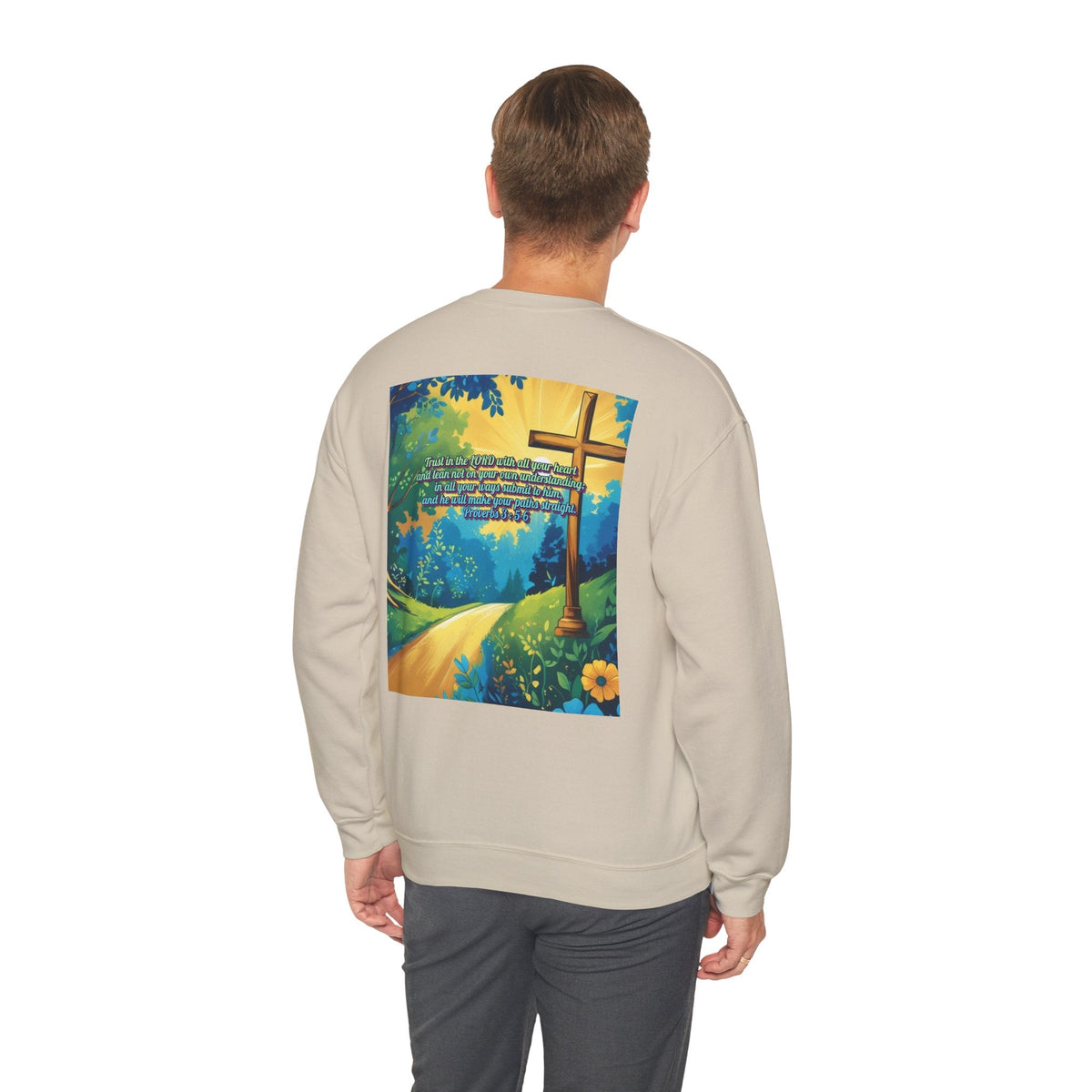 Trust in The Lord Proverbs 3:5-6 Biblical Design Crewneck Sweatshirt Printify
